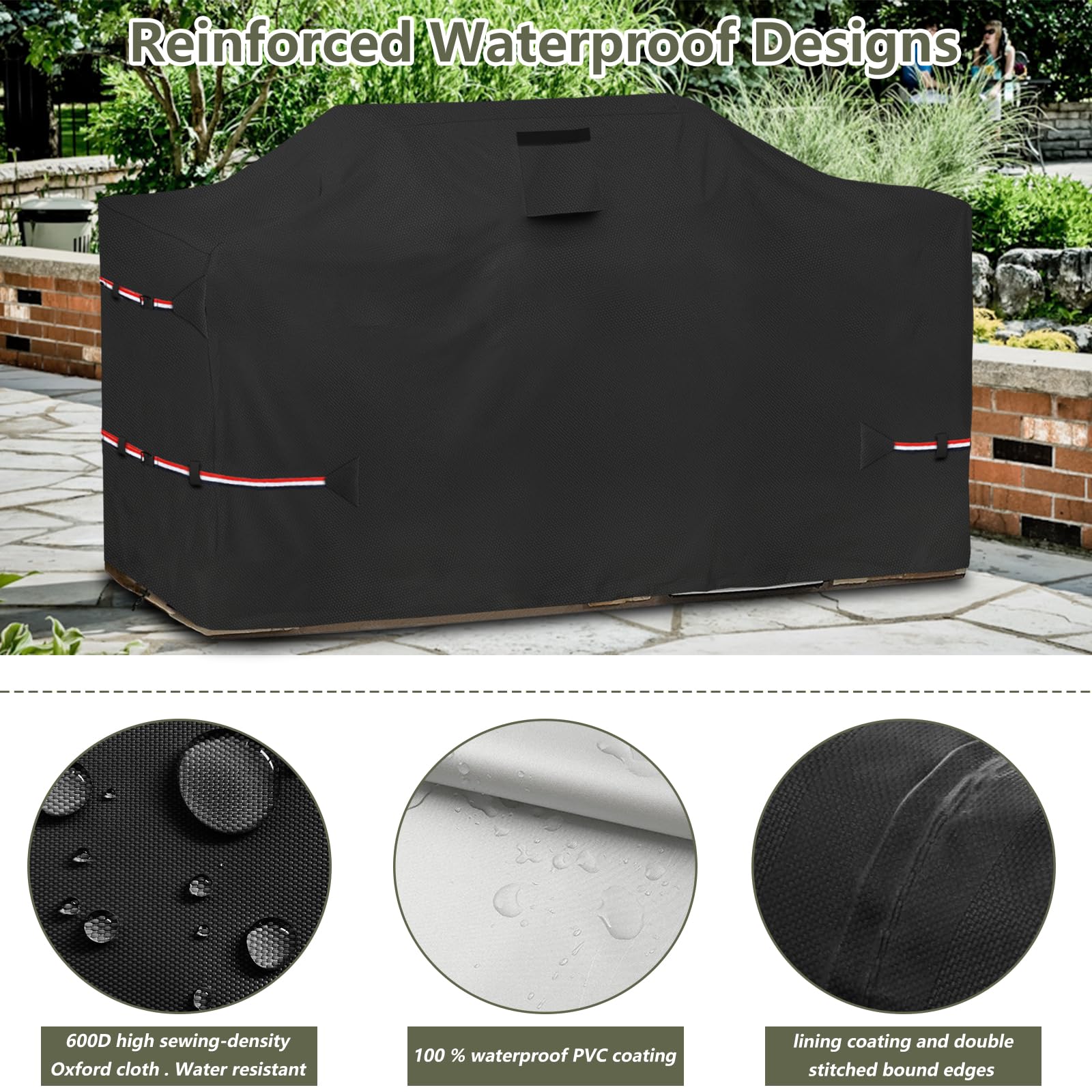 Bitubi 213,4 cm große Grillabdeckung – 600D strapazierfähig, wasserdicht, Allwetterschutz, extra große Grillabdeckung, schwarz