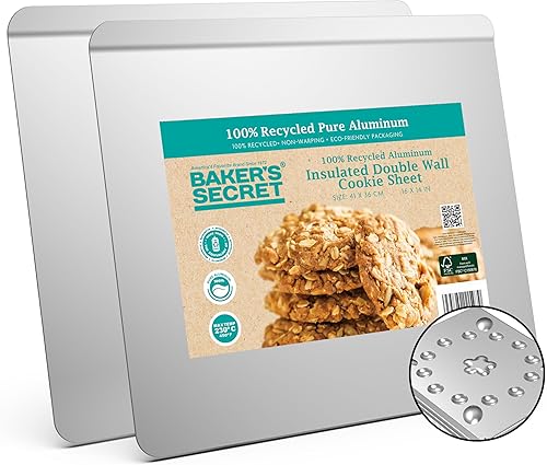 Baker's Secret Hoja de galletas aislada de calidad comercial de aluminio puro natural extra gruesa (aislada, 2 hojas de galletas de 16 pulgadas)