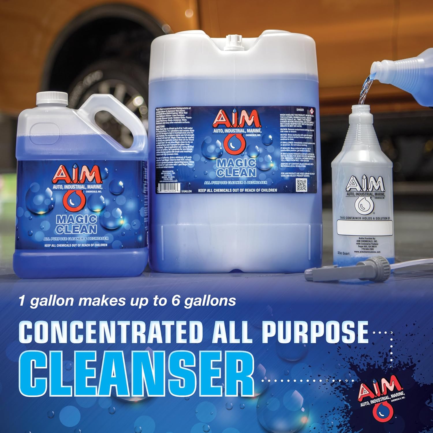 AIM Chemicals Magic Clean Multipurpose Cleaner - Industrial & Car Detailing - Cleans Cars, Trucks, SUVs, Boats, RVs - Effective Wheel & Tire Cleaner - Powerful Degreaser - Heavy Duty Use, 5 Gal