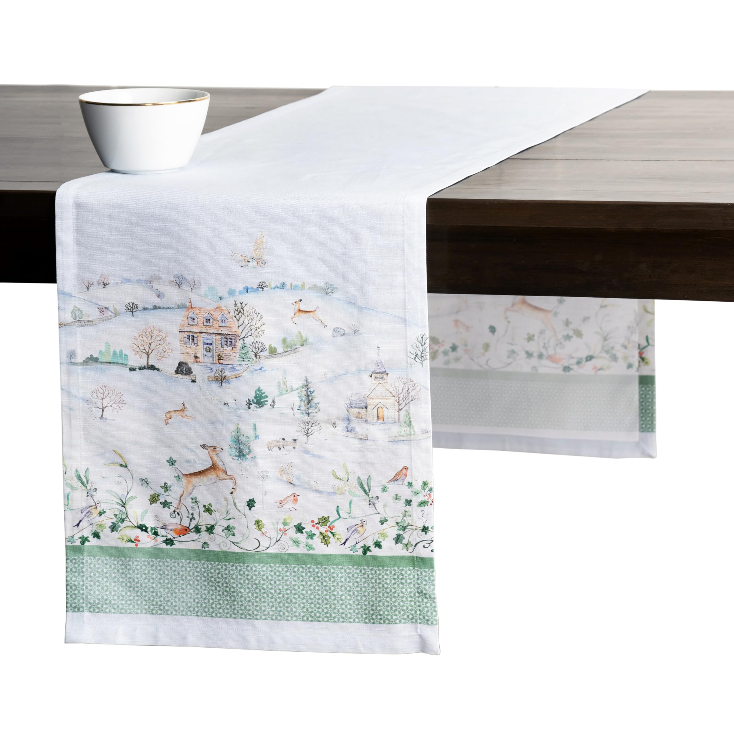 Maison d' Hermine Table runner 100% Cotton Single Layer Table Runners 230 CM long for Christmas Decorations Home Kitchen Dining Party Wedding Bridal Shower (Snowy World