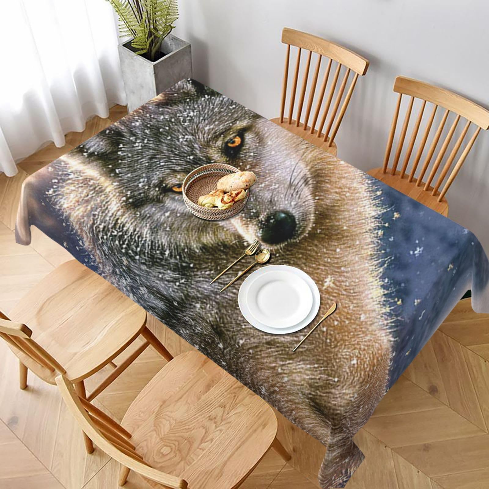 BNVSADC trendy wolf Printed Rectangle Tablecloth 228x152 CM, Water Resistant Polyester Table Cloth Decorative Fabric Table Covers for Kitchen Dining Table Parties Camping