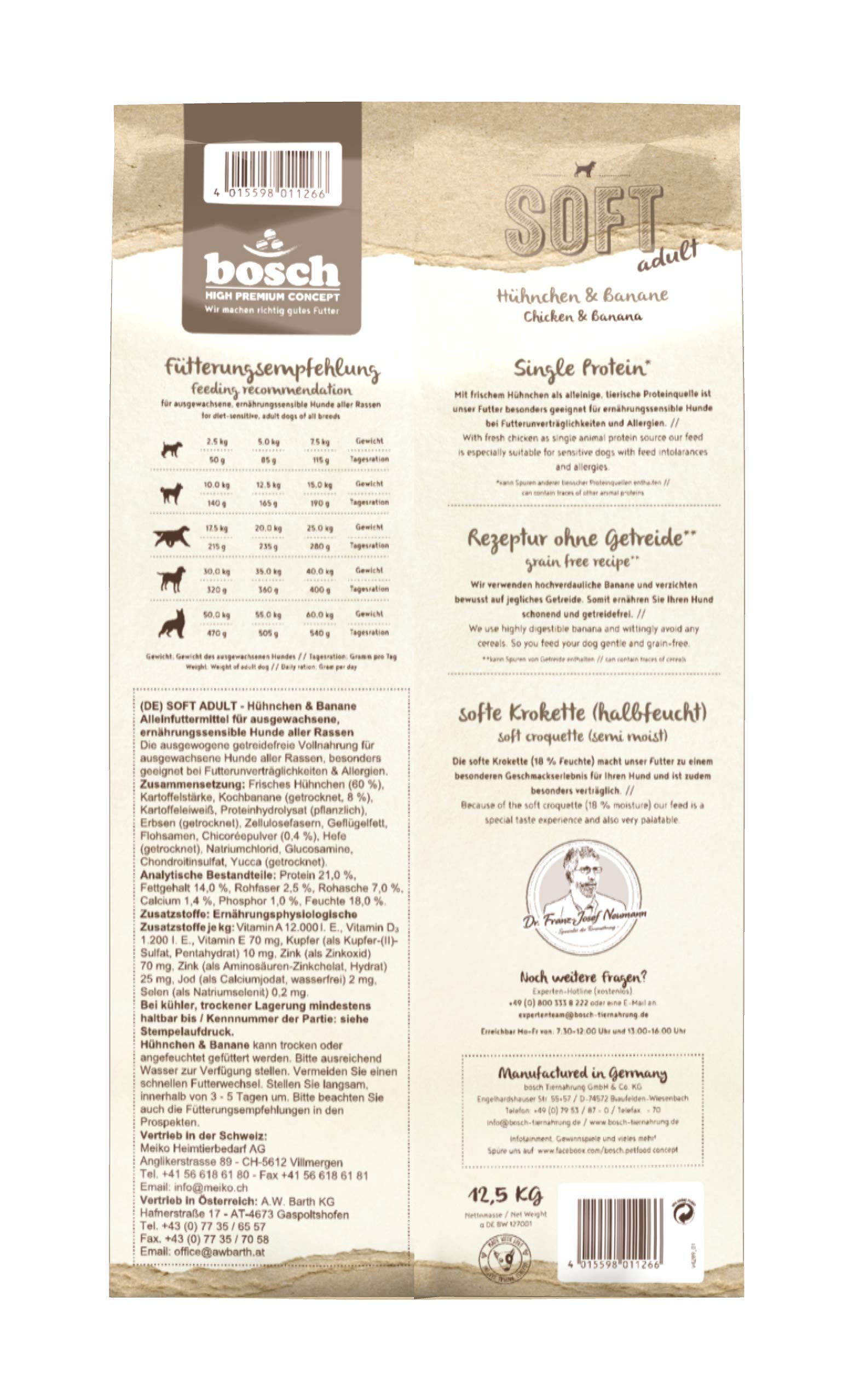 Bosch HPC Soft Hühnchen & Banane | halbfeuchtes Hundefutter für ausgewachsene Hunde Aller Rassen | 1 x 12.5 kg & HPC Soft Land-Ente & Kartoffel | halbfeuchtes Hundefutter | 1 x 12.5 kg