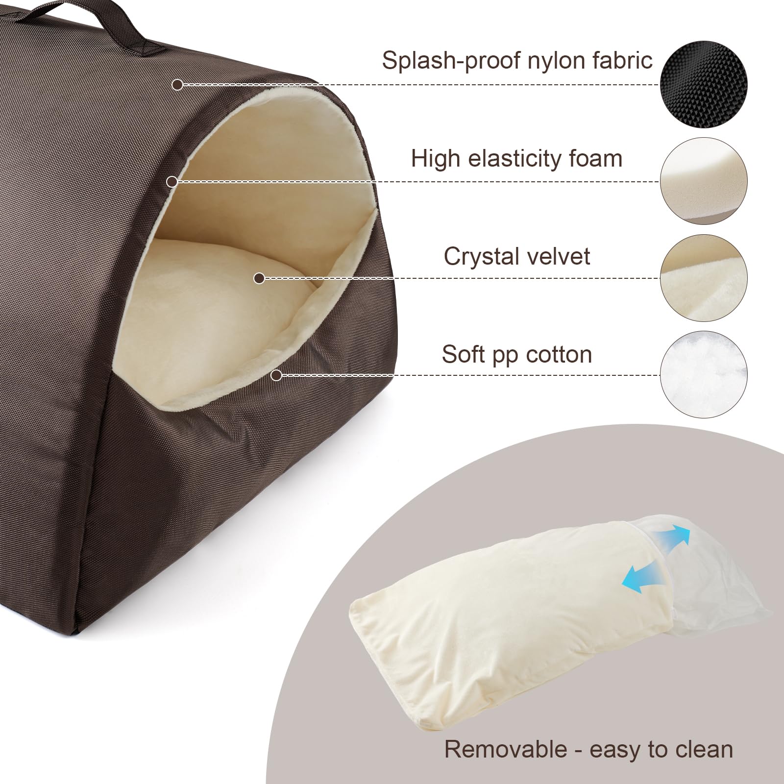 Cat Beds for Indoor Cats, Rebound Cat Cave for Pet Small Dog, Cat House with Washable Removable Cushion Pillow, Cat Hideaway with Non-Slip Bottom, Coffee, Medium 3