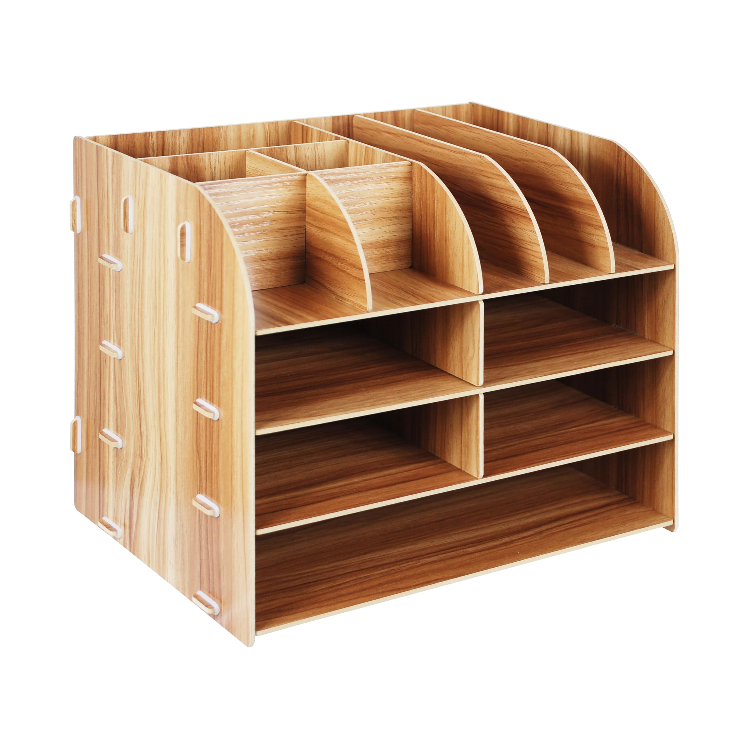 simpa Oxbridge Natural Wood Grain Effect Large Capacity Office 3in1 Desktop Organiser 27cm (H) x 32cm (W) x 24.5cm (D)