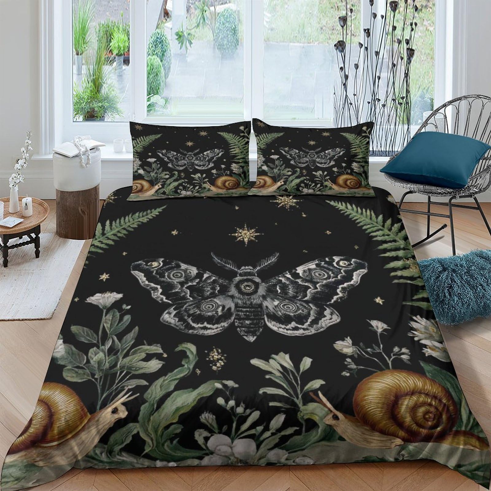 Ctjqhvkz Style-5 3D Printed Moth Botanical Fitted Sheet Microfiber Soft Black Forest Snail Mattress Cover For Bedroom Decor Single（135X200cm）