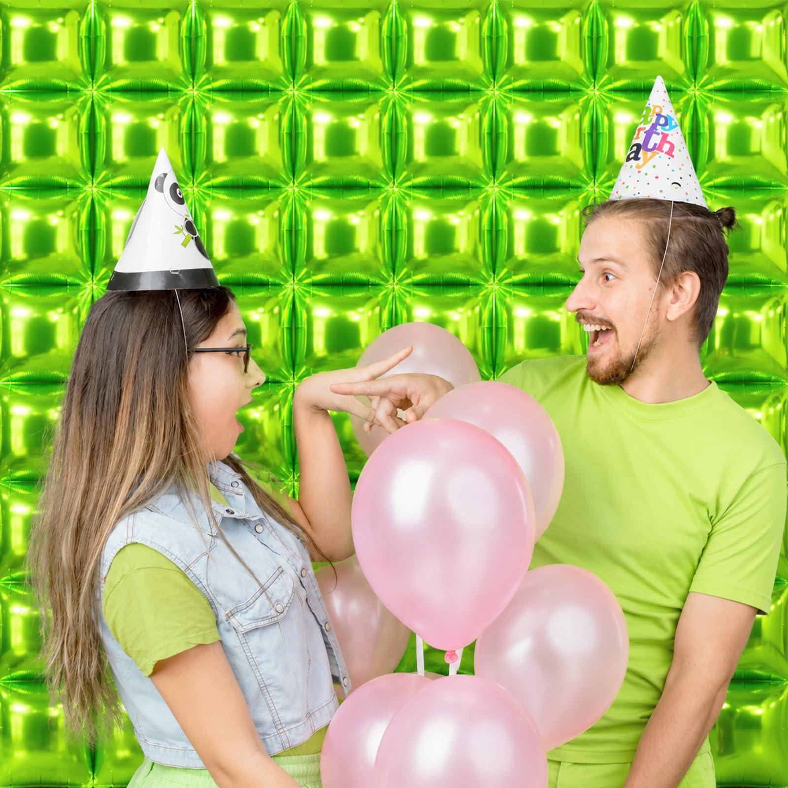 NISOCY 48 palloncini quadrati verdi in lamina da parete su entrambi i lati, verde chiaro, kit per compleanni, Natale, laurea, matrimonio, anniversario, estate, giungla, decorazioni per feste