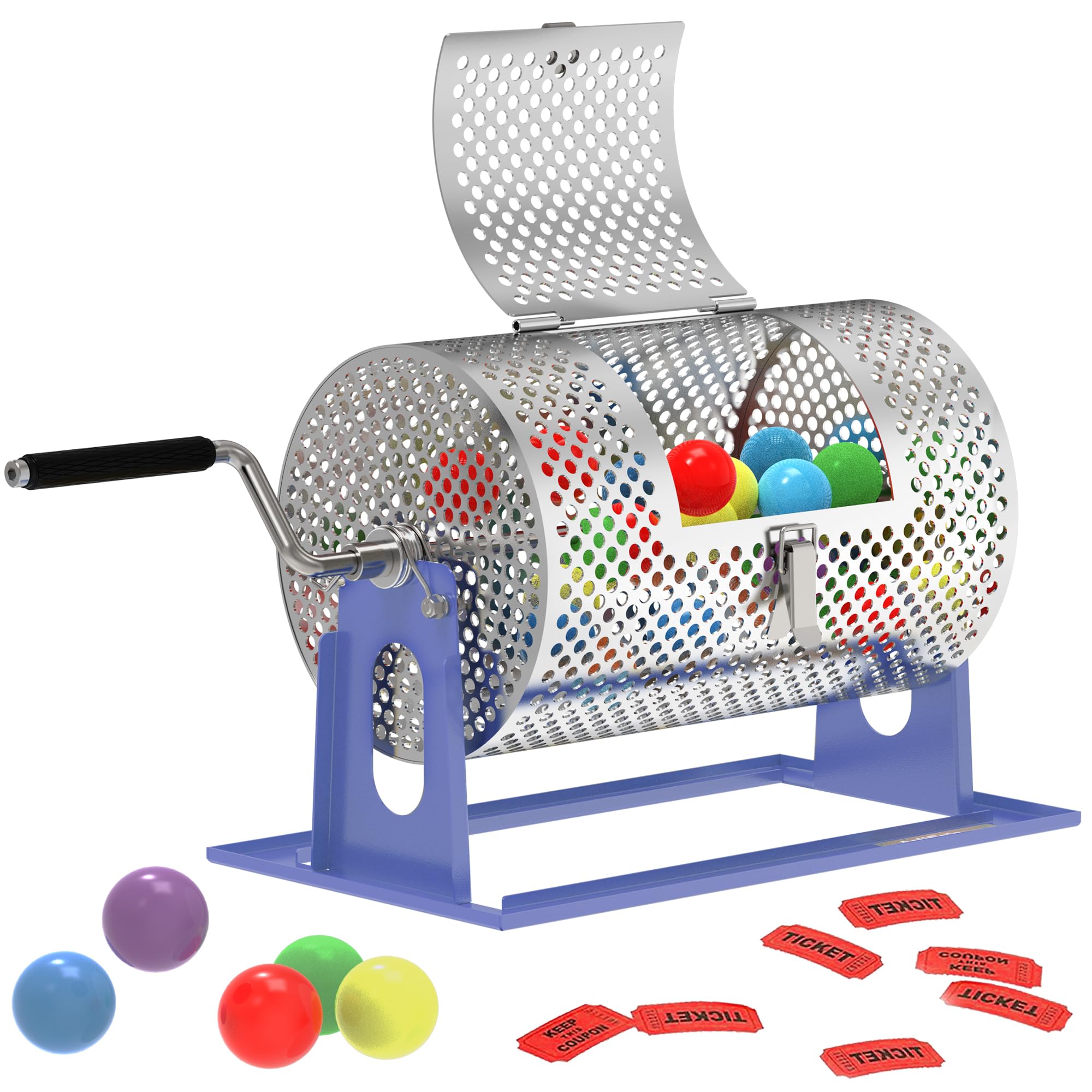 Raffle Drum, Upgraded Raffle Ticket Spinner Drum with Ball Bearing, Durable Ticket Spinner for Raffles Tickets, Large Capacity Raffle Wheel Spinner with Stand (Bright Blue)