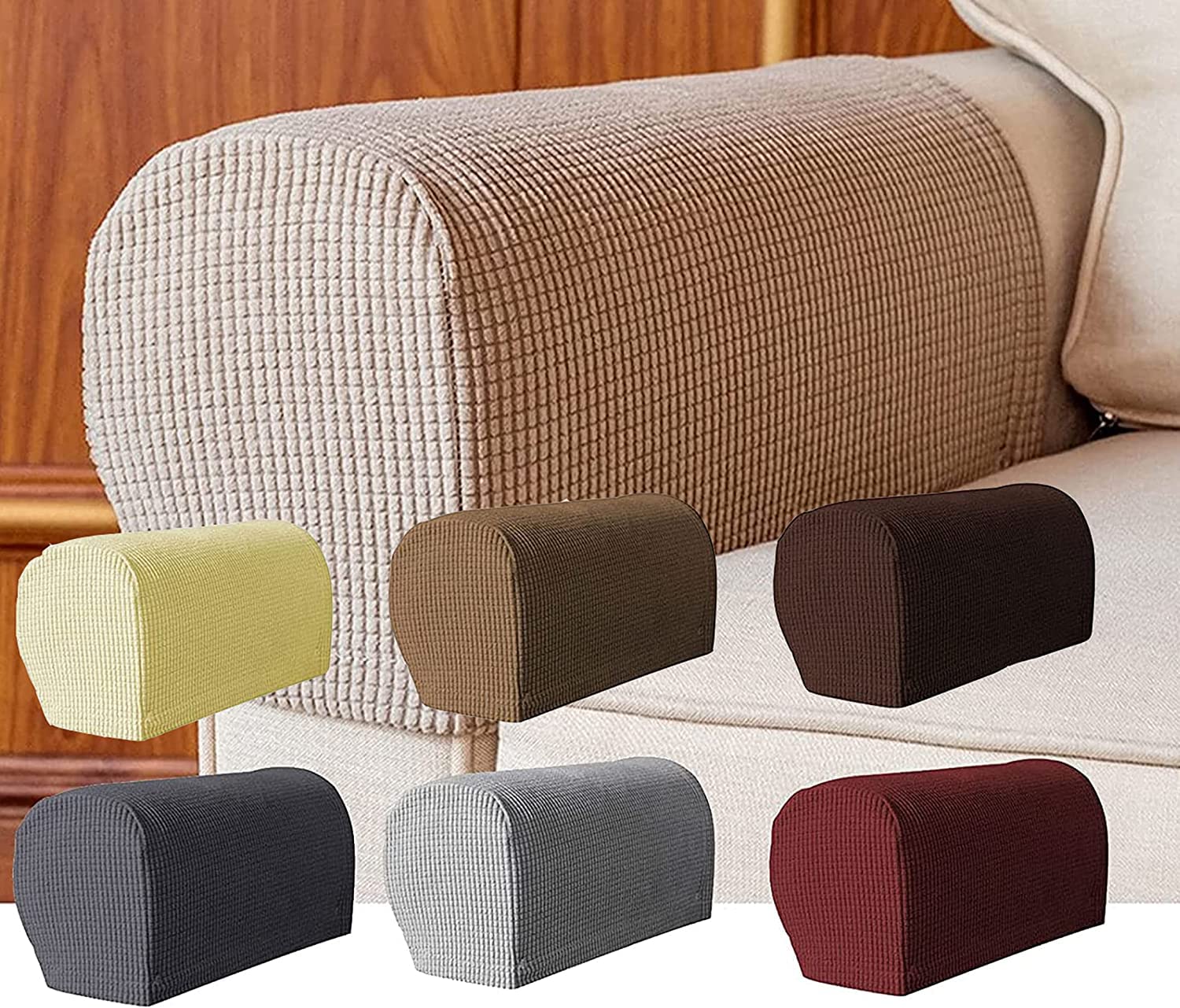 Armlehne Stuhlhussen Armlehnenbezüge Weiches Spandex Polyester Armkappen Rutschfester Möbelschutz Stretch Armlehne Bezug für Stuhl Sofa Couch, 2er Set, Braun (Farbe: Hellgrau, Größe: 4 Stück)