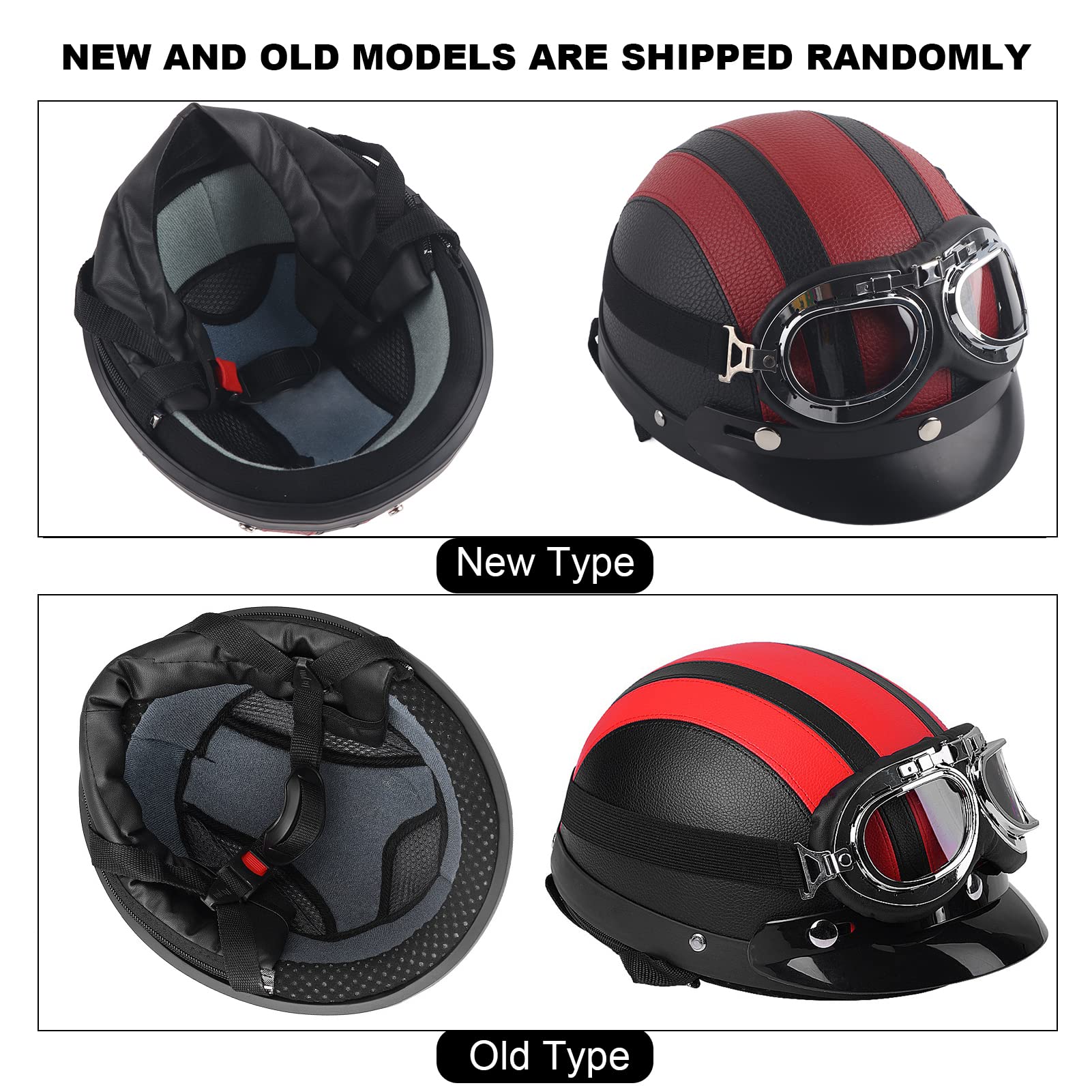 Zerone Casco da moto aperto con visiera e occhiali UV in pelle sintetica per scooter e cruiser
