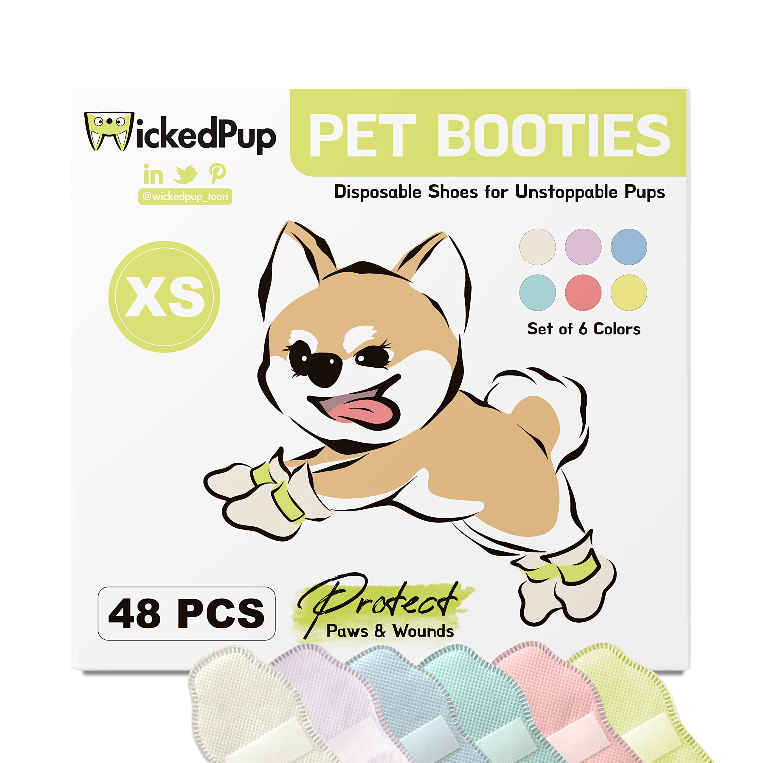 WICKEDPUP Pet Booties for Dogs & Cats, 48ct | Disposable Socks to Stop Licking | Puppy Shoes for Paw Protection against Heat, Hot Pavement, Snow |