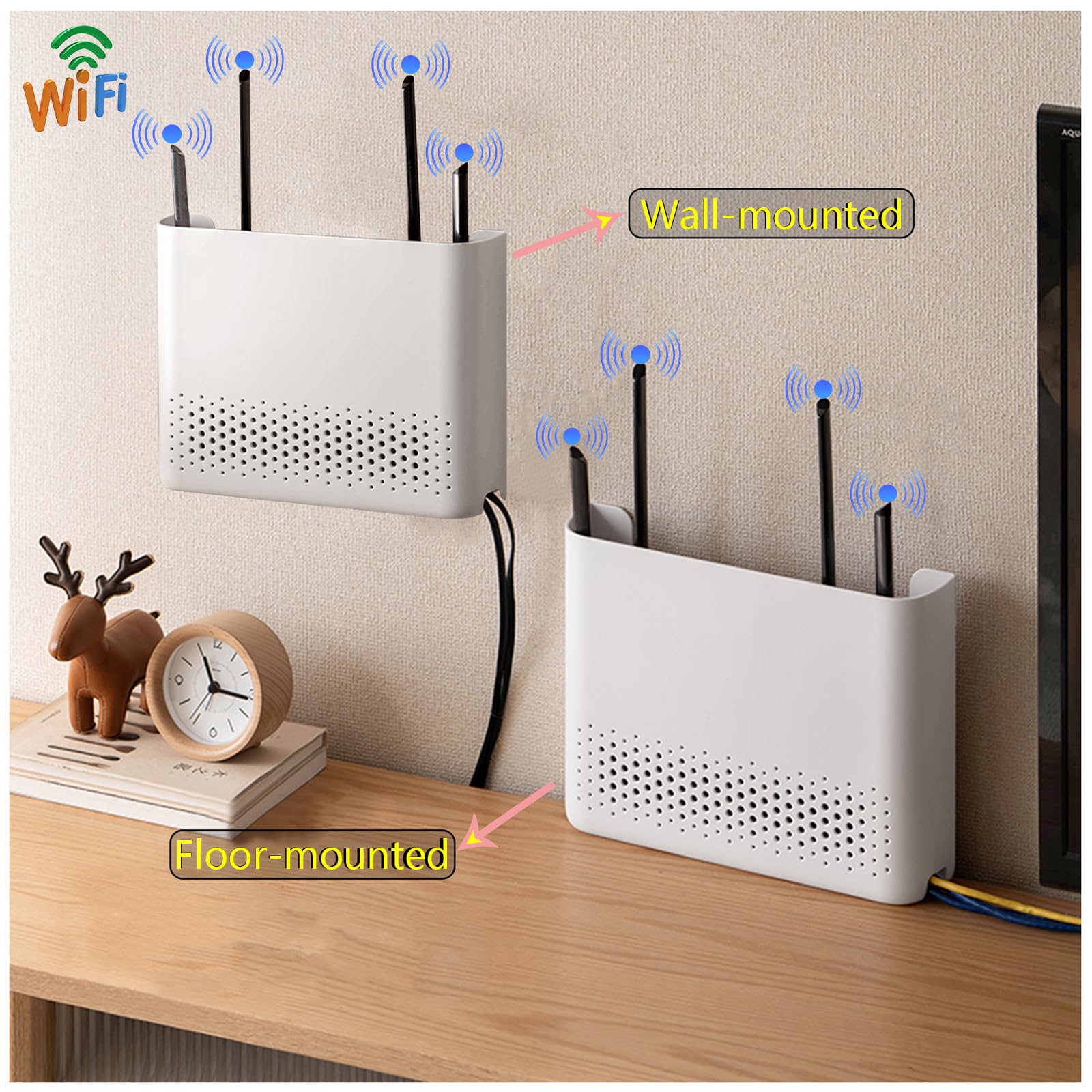 WiFi Router Storage Box, Wireless WiFi Router Storage Boxes, Living Room Wall-Mounted WiFi Storage Box, Router Shelf - Image 2