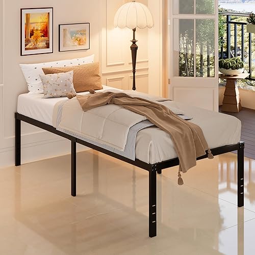 Miniatura 24 de Marco de cama Queen de 16 pulgadas, no necesita somier, plataforma de metal resistente tamaño Queen, soporte de hasta 3000 libras, fácil montaje,