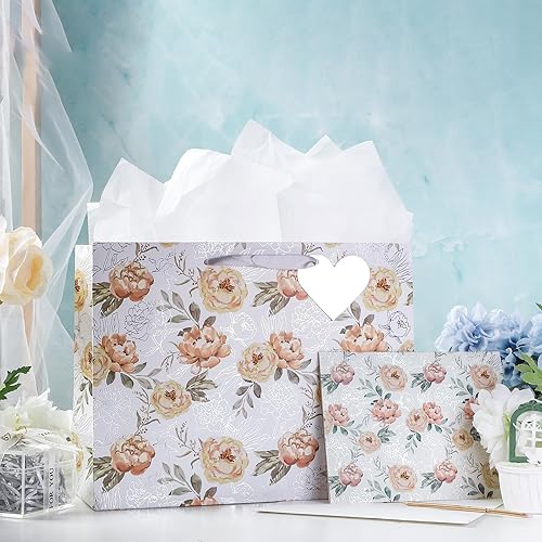 Miniatura 10 de LeZakaa Bolsa de regalo de boda de 13 pulgadas, bolsa de regalo plateada con papel de seda, etiqueta de regalo y tarjeta, número de 25 pulgadas con