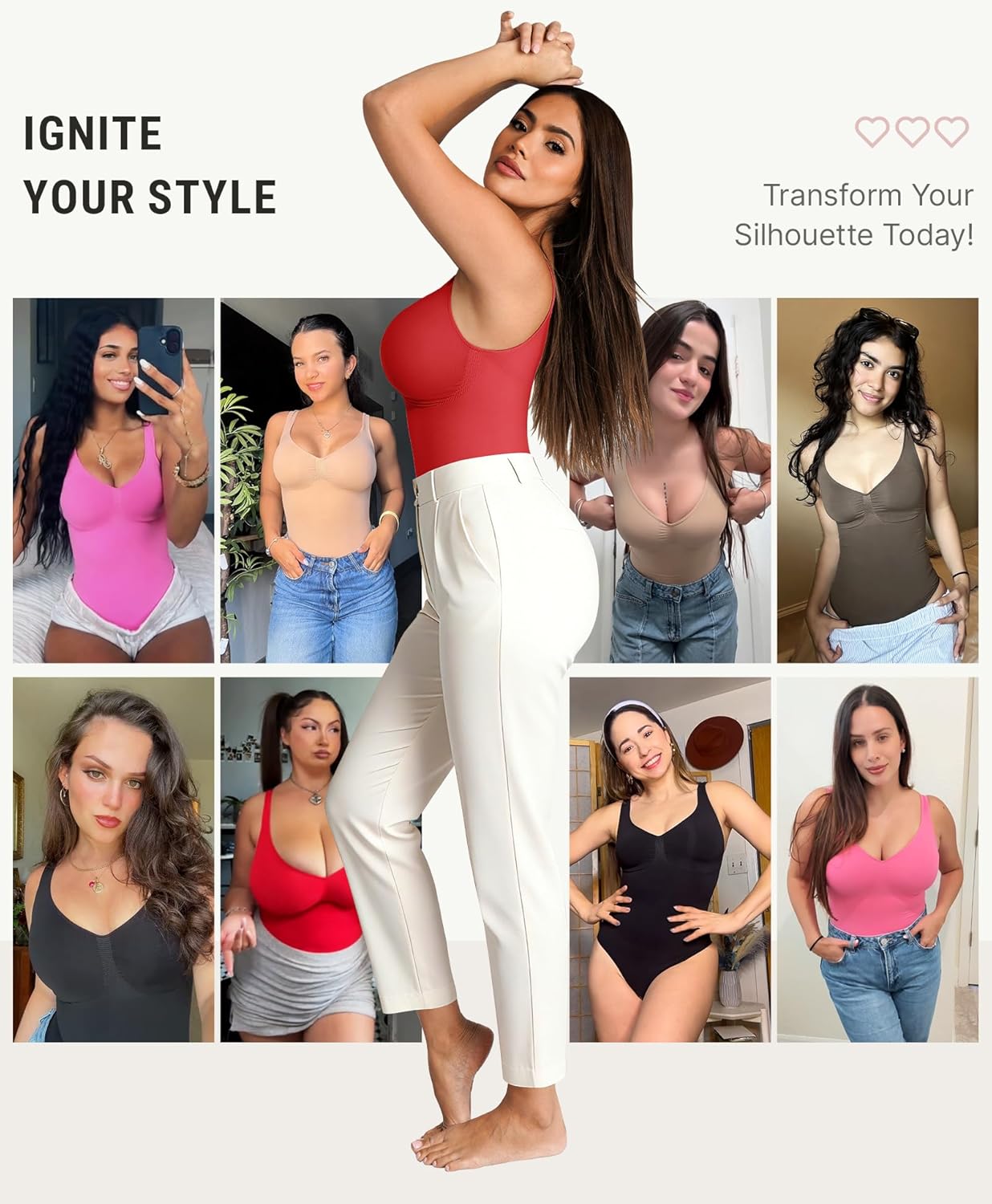 FeelinGirl Shapewear Bodysuits for Women Tummy Control Thong Seamless V Neck Compression Body Suits Corset Top