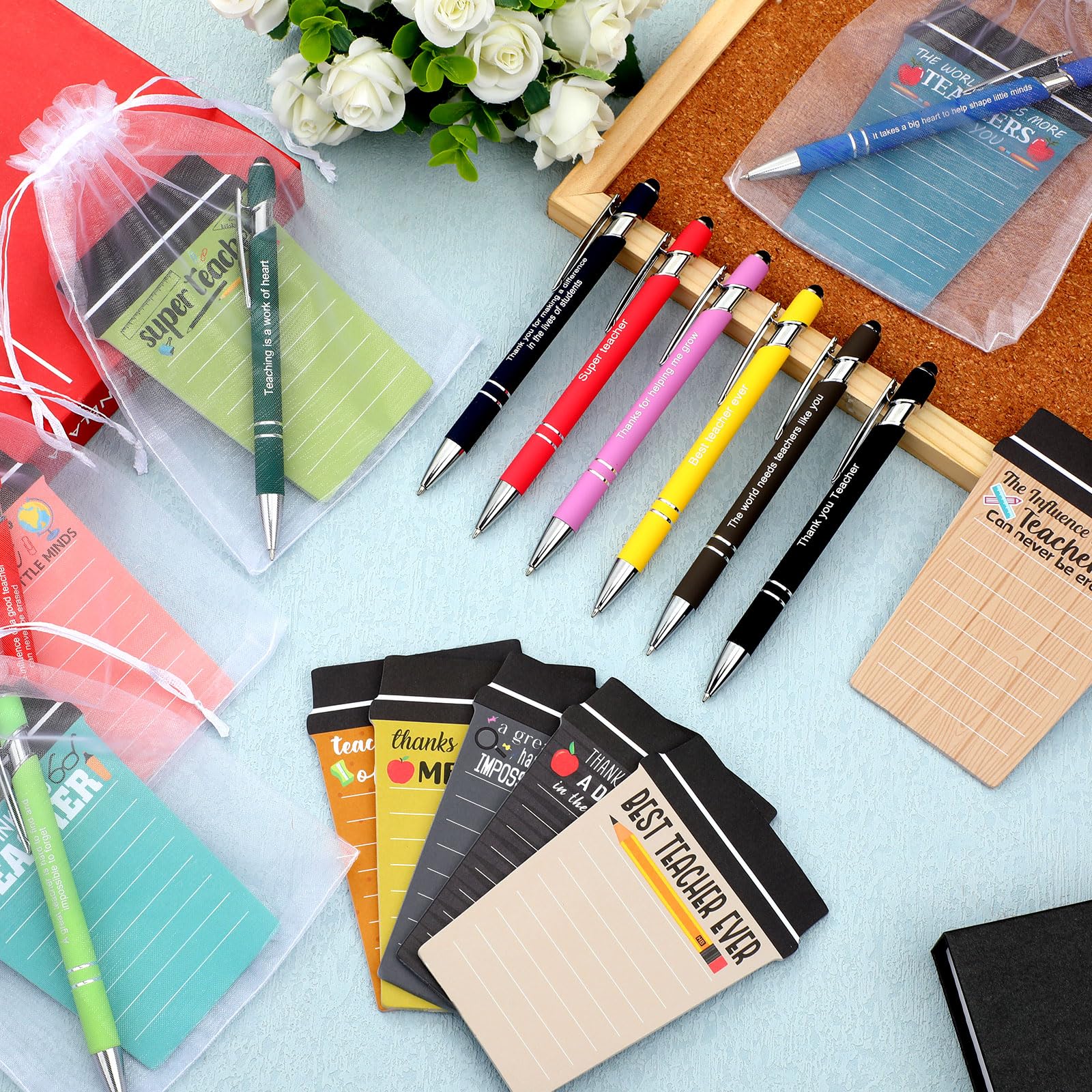 Kosiz 30 Set/90 Pcs Teacher Appreciation Gifts Bulk Coffee Cup Notepad Sticky Notes with Pen Organza Bag End of Year Teacher Gifts from Students Thank You Presents for Office School Classroom Supplies