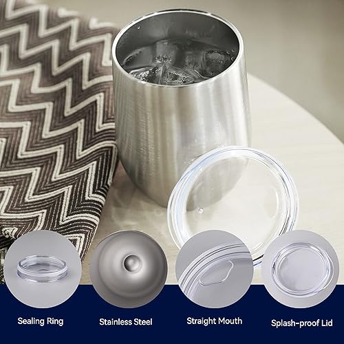 Miniatura 3 de DOMICARE - Juego de 16 vasos de vino de 12onzas con tapa, hechos de acero inoxidable con aislamiento al vacío de doble pared, color acero inoxidable