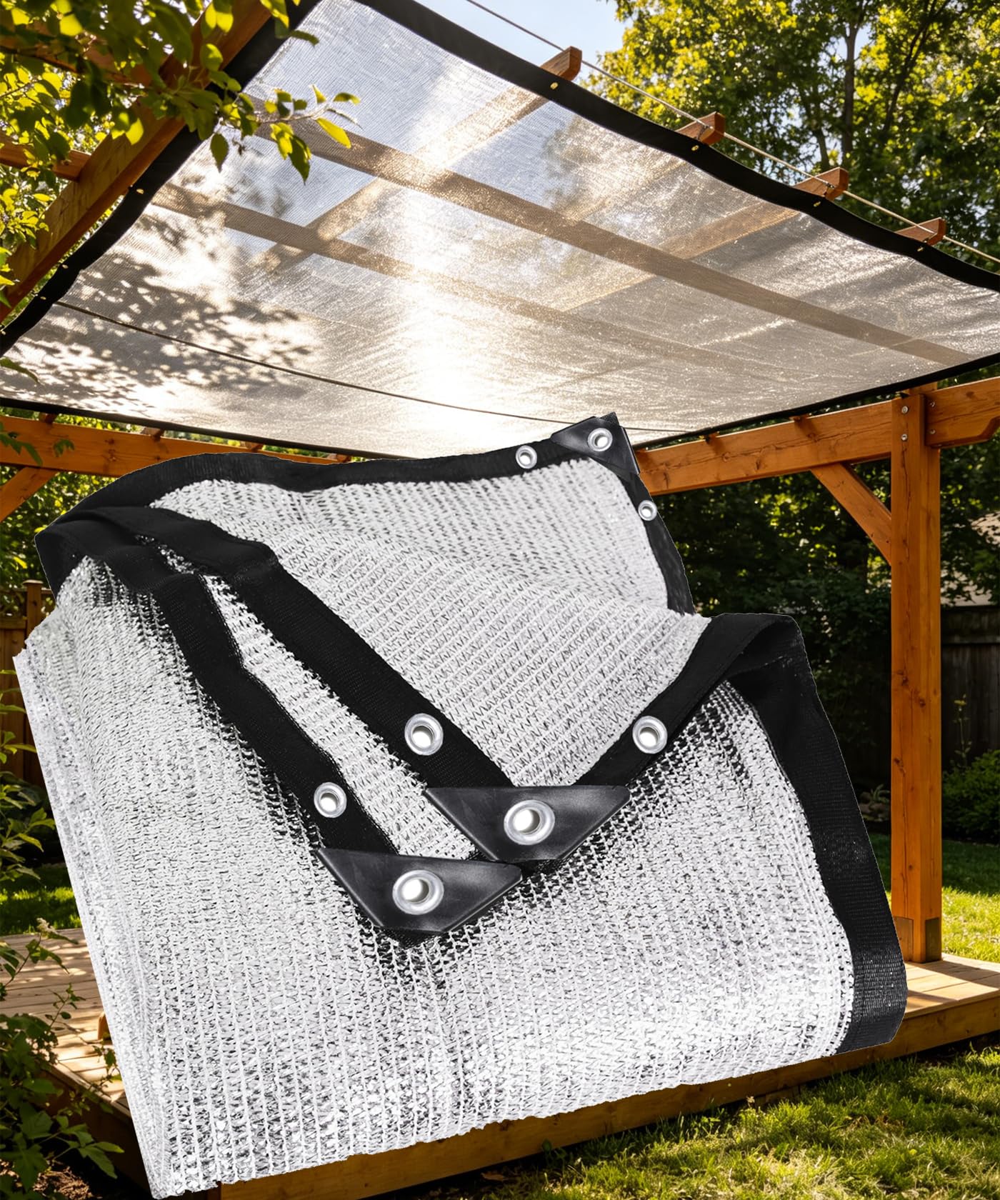 Toile d'ombrage 70 % aluminium avec œillets, 3,96 m x 4,88 m