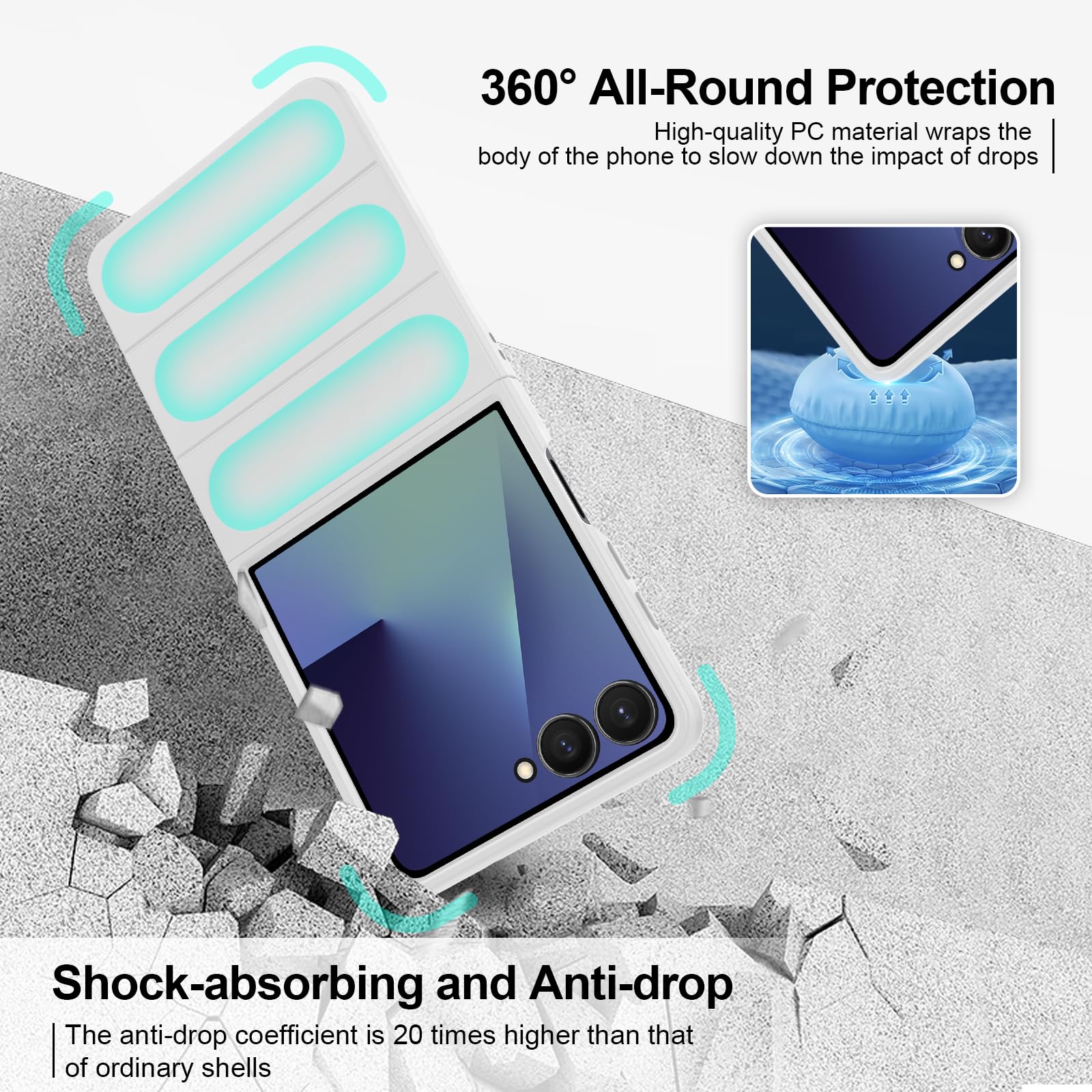 Case for Samsung Galaxy Z Flip 7, Hard PC Slim Fit Bumper Case, Anti-Scratch Shockproof Protective Phone Cover, White — view 2