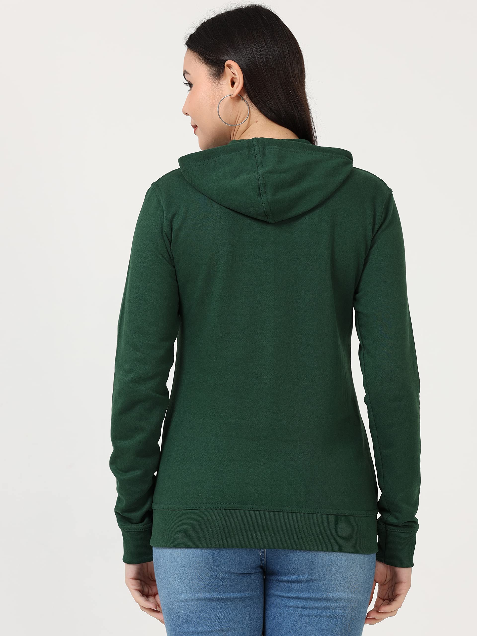 FLEXIMAA Women's Cotton Hooded Neck Regular Sweatshirt (whooolivegreen-m_Olive Green_M) - Image 2 thumbnail