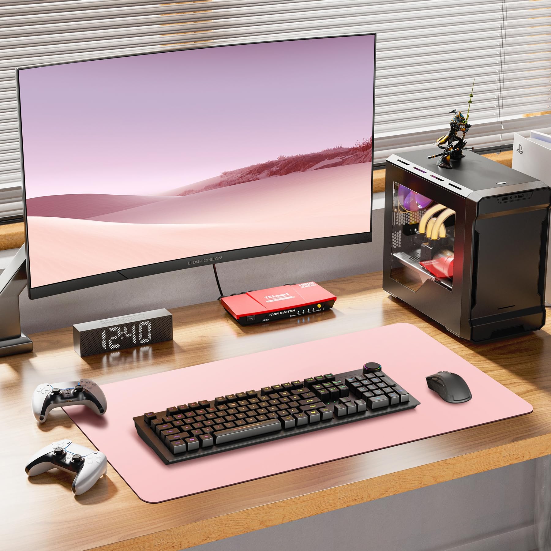 BUBM Sous-main de bureau 120x60cm, tapis de souris en cuir premium, sous-main de table antidérapant, tapis de souris multifonctionnel pour bureau, accessoire de bureau pour bureau et home office (Rose