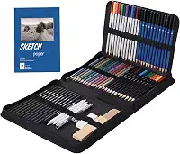 Conjunto de 71 peças de material de artes e kit de desenho - Conjunto completo de lápis de arte: Grafite, colorido, metálico, carvão, aquarela, apontador, borracha e muito mais