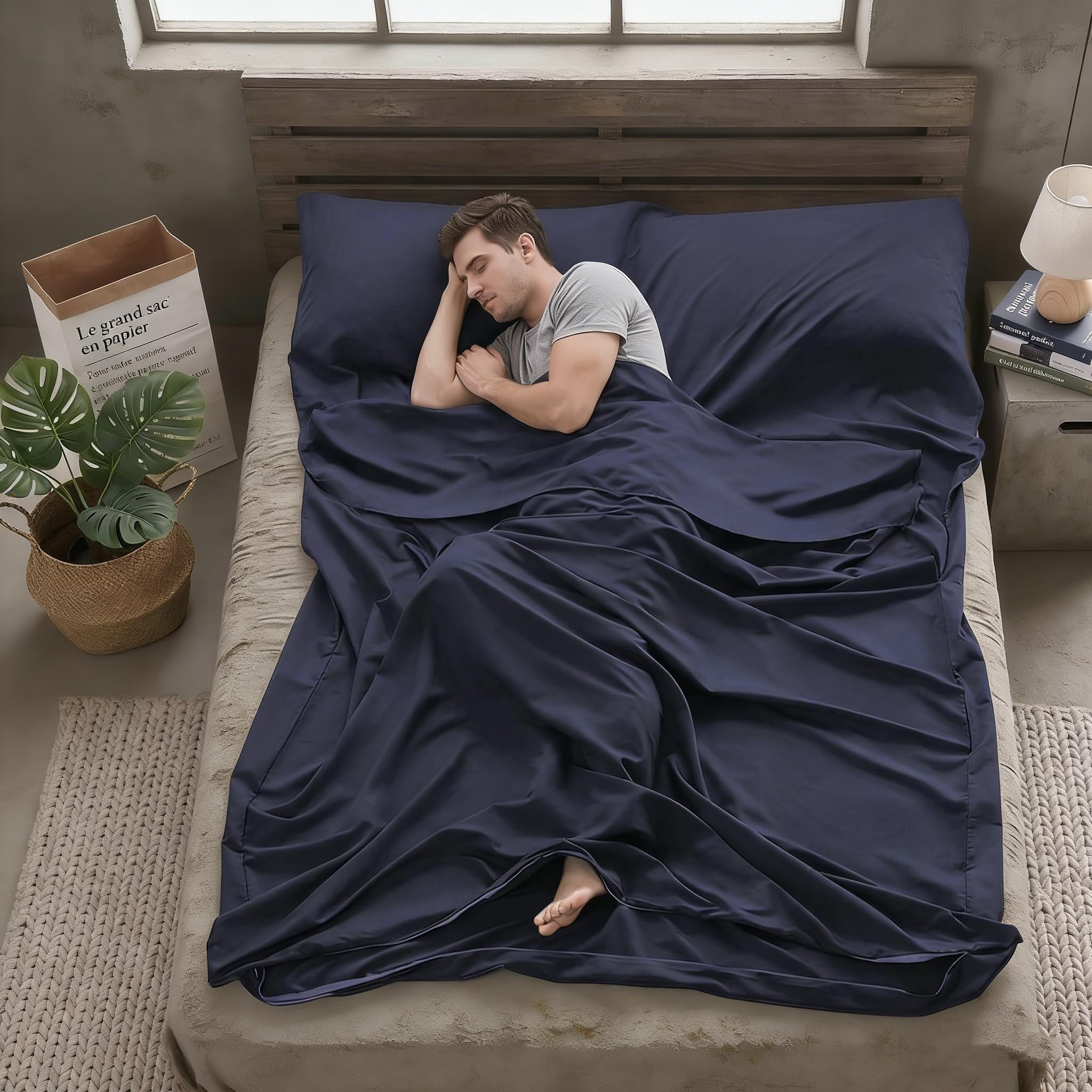 Wkładka do śpiwora 180 x 210 cm, ultralekkie i miękkie prześcieradła podróżne, przenośne, duże wkładki do śpiwora dla dorosłych, idealna na kemping, do hoteli, wędrówek z plecakiem i na letnie