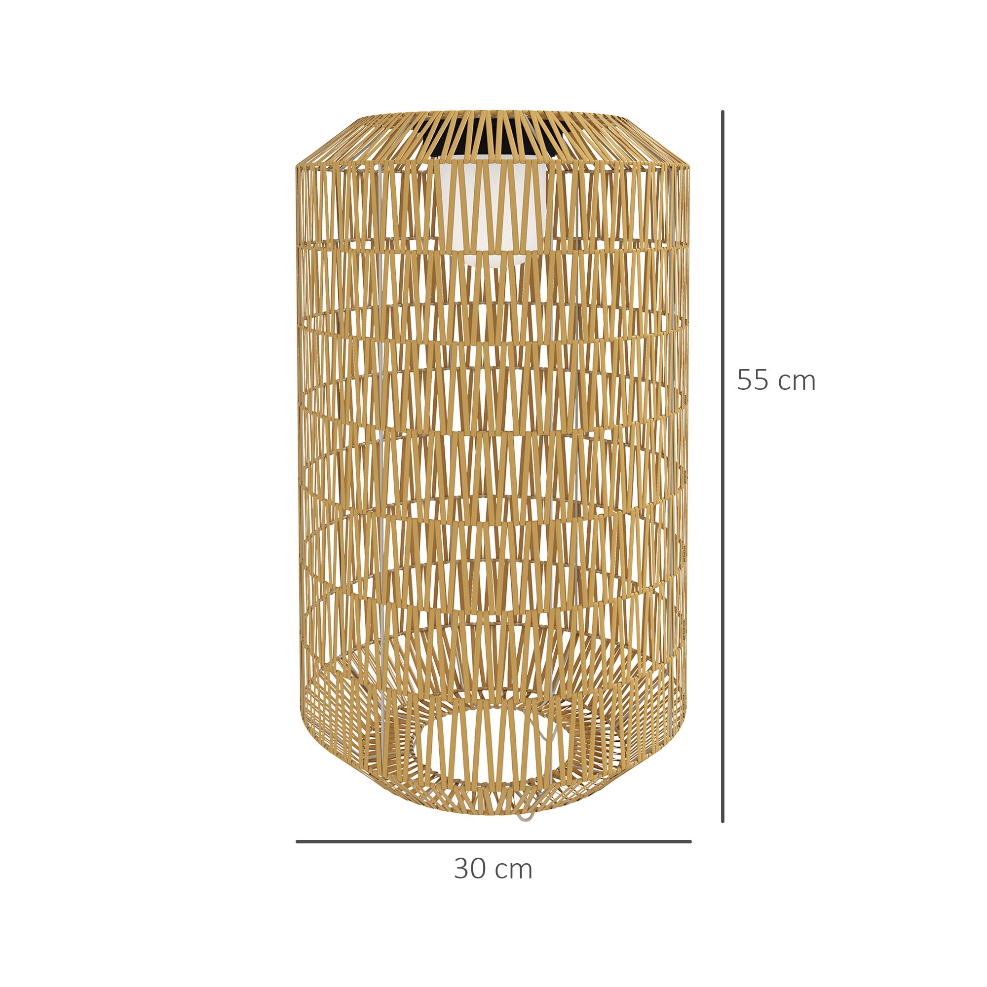 Outsunny Linterna de Jardín de Ratán Sintético Farola Solar con Luces LED Encendido y Apagado Automático Impermeable Estilo Bohemio para Patio Terraza Balcón Ø30x55 cm Natural