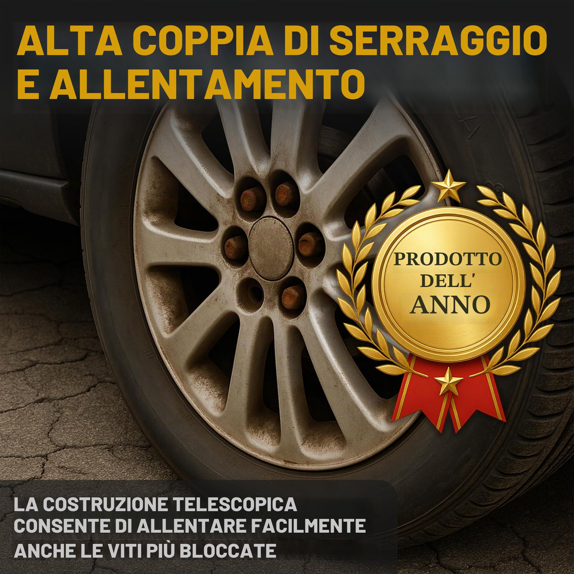 Retoo Chiave per Ruote Auto, Chiave Estensibile Per Dadi Ruota da 17/19mm e 21/23mm Regolabile 350-500 mm, Impugnatura Antiscivolo Gommata, 1/2" Acciaio Cromato, Attrezzo Veicoli Officina Moto