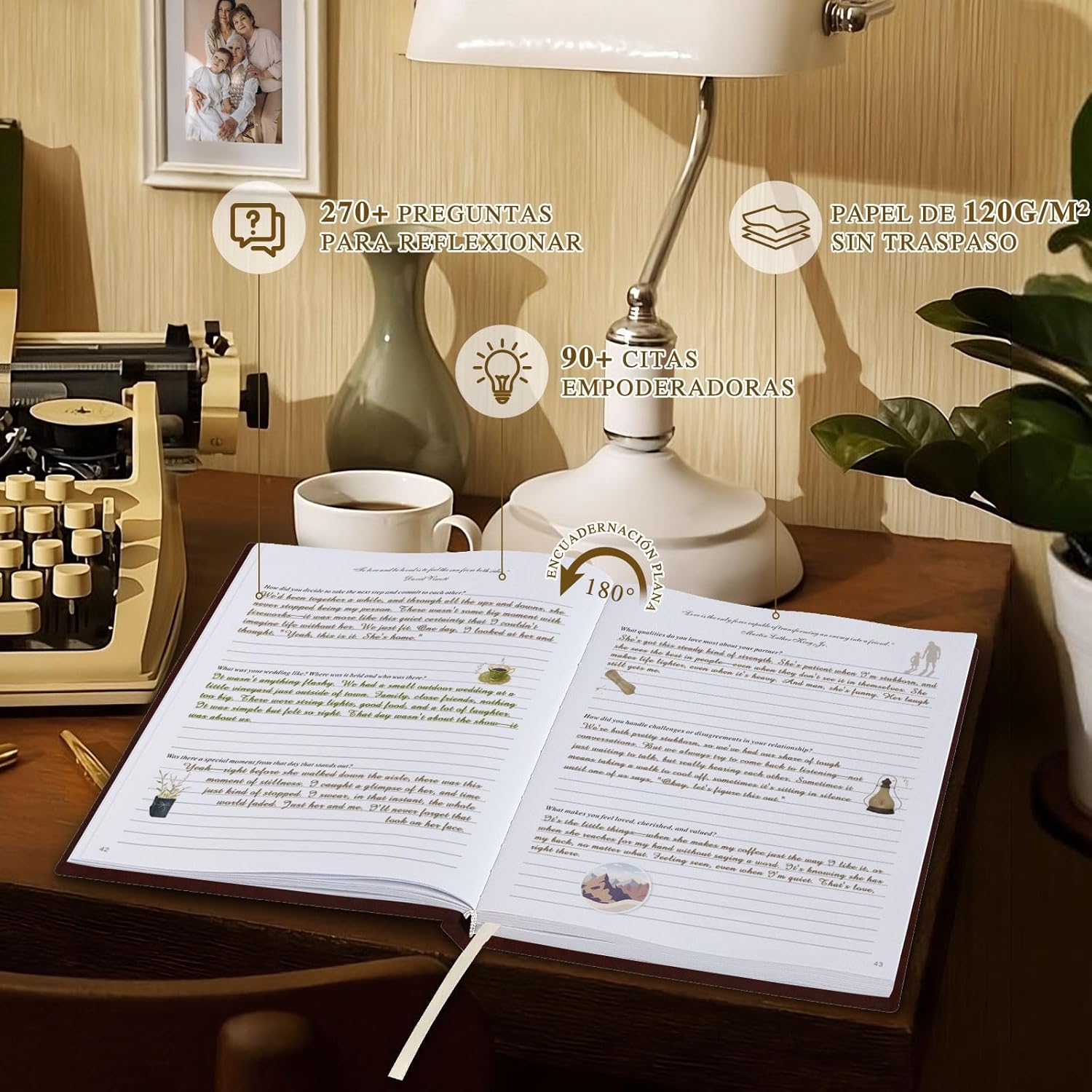 Lanpn Grandpa Life Story Book Journal with 270+ Prompts, Leather Hardcover Grandfather Guided Journal Memory Keepsake Book to Fill Out, Father's Day Birthday Christmas Gift for Grandpas, Brown - Image 3