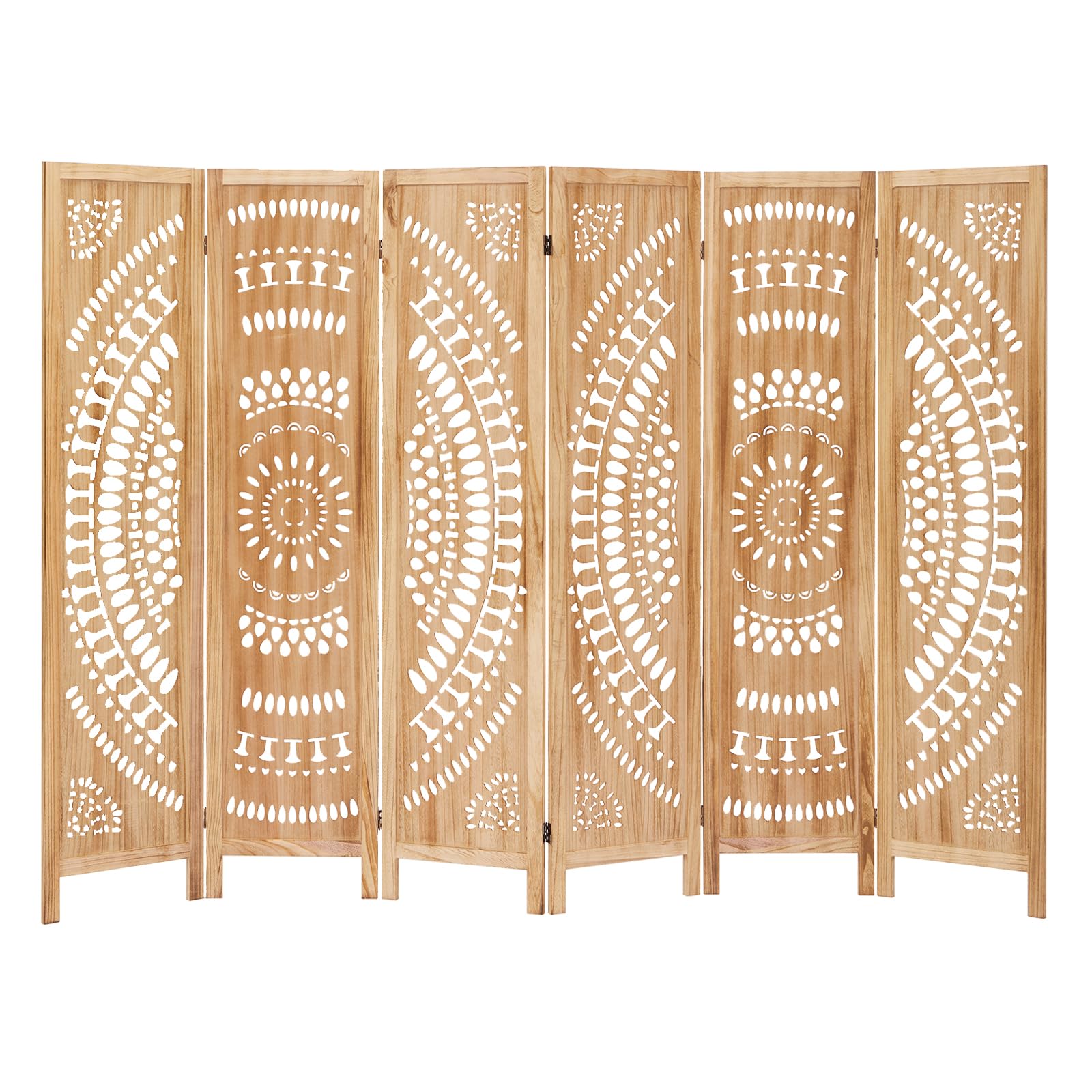 Room Dividers and Folding Privacy Screens, Boho 6 Panel Room Divider, 67" Room Divider Wall, Modern Room Partition, Privacy Dividers for Rooms, Bedroom, Living Room, Light Brown
