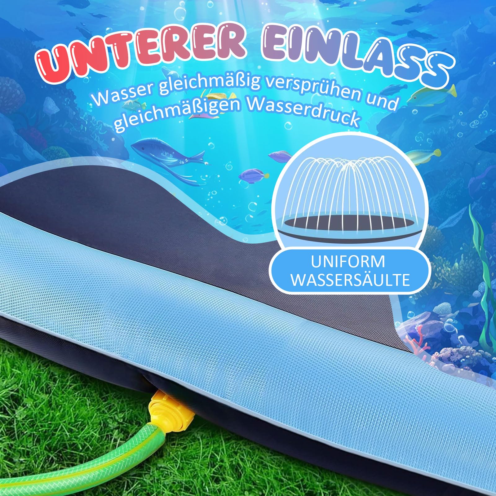Splash Pad Hund Wasserspielzeug mit Antirutschfunktion, 200cm Runde Wasserspielmatte Outdoor Wassermatte Wassersprinkler Sommer Gartenspiel Ausschließlich für Hunde und Haustiere