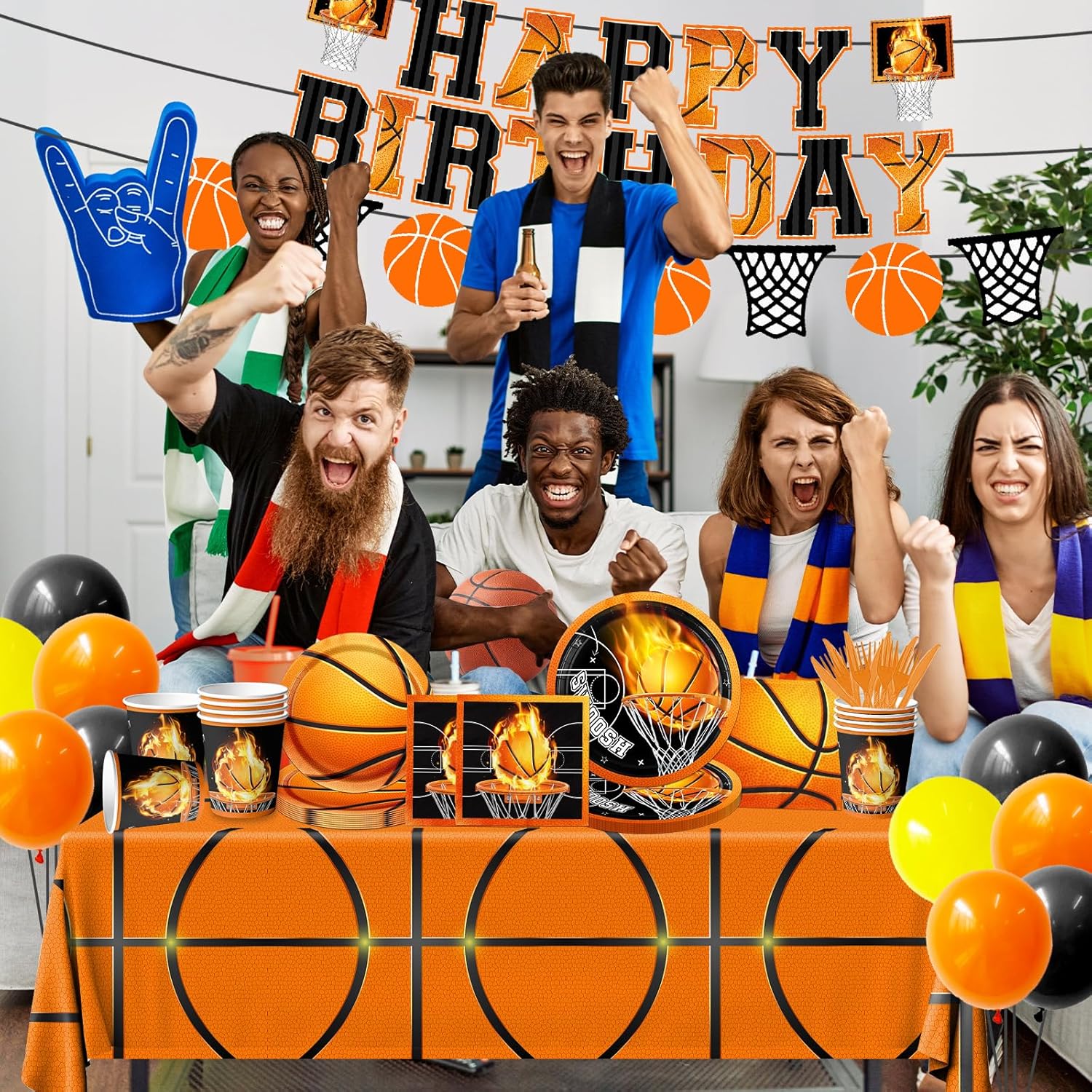 Basketball Party Decorations Tableware,185pcs Basketball Birthday Party Decorations Includes Basketball Plates and Napkins,Tablecloth,Cups,Banner,Balloons for Basketball Theme Party Decorations