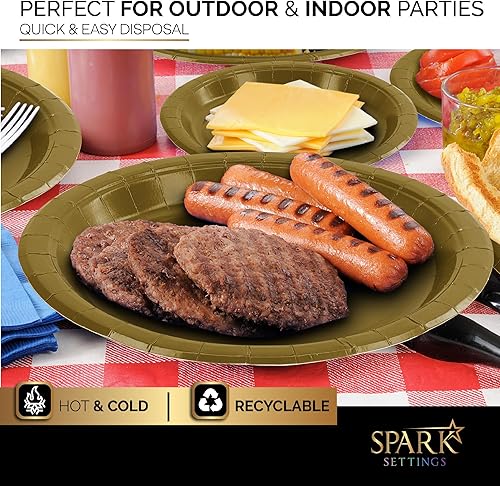 Miniatura 5 de Juego de suministros dorados para fiestas, platos de papel, vasos de plástico, tenedores, cuchillos, cucharas, servilletas, mantel para 20