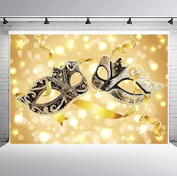 10x7ft Gold Masks Backdrop Masquerade Mardi Gras Party Banner Photography Background Vinyl Photo Studio Props LYPH976