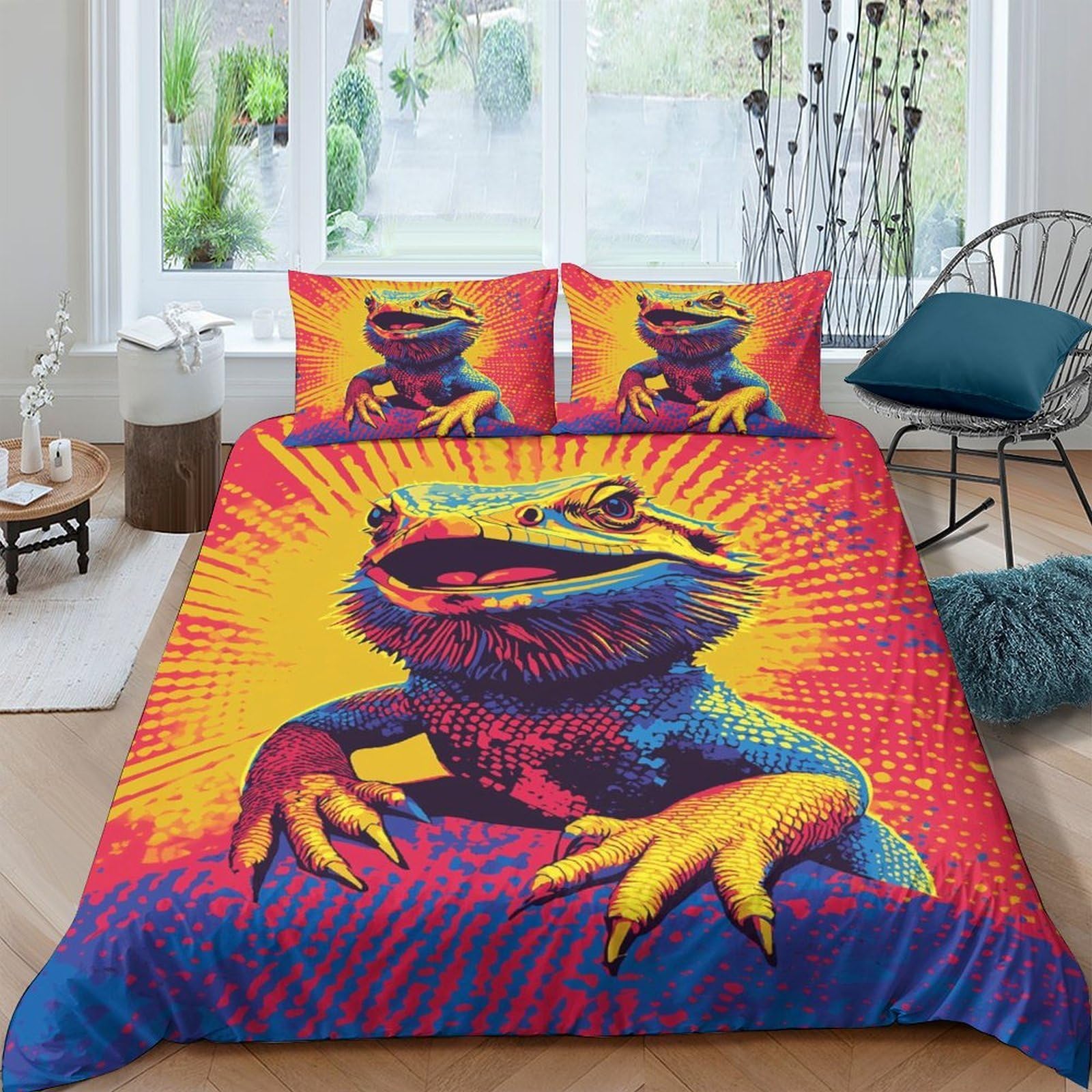 Ctjqhvkz Style-8 3D Printed Pop Art Lizard Fitted Sheet Microfiber Soft Vibrant Animal Bed Cover For Bedroom Dorm Mattress Protection Decor Single（135X200cm）