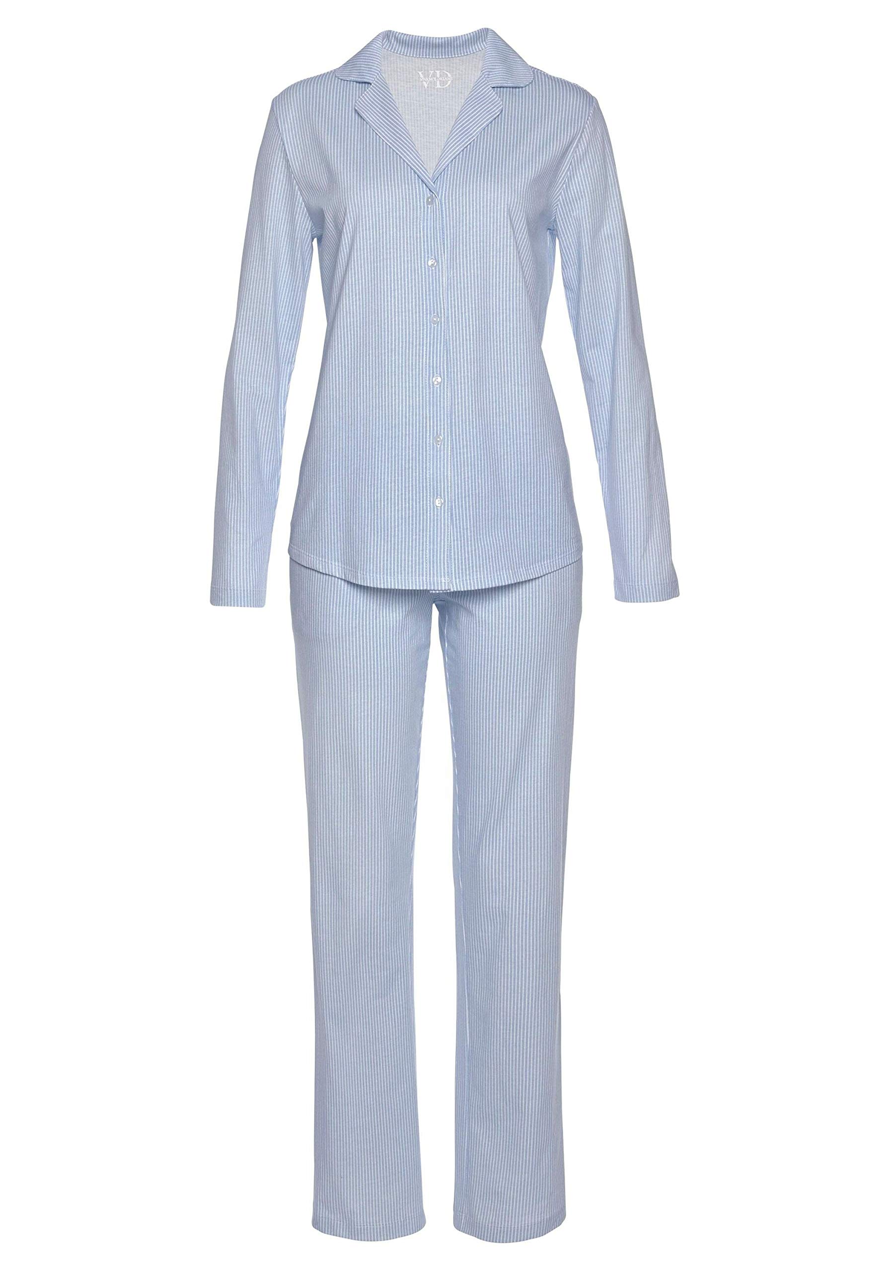 Lascana Damen Vivance Dreams Damen Pyjama aus weicher Baumwolle im zeitlosen Streifen-Design klassisch, weiche Baumwollqualität