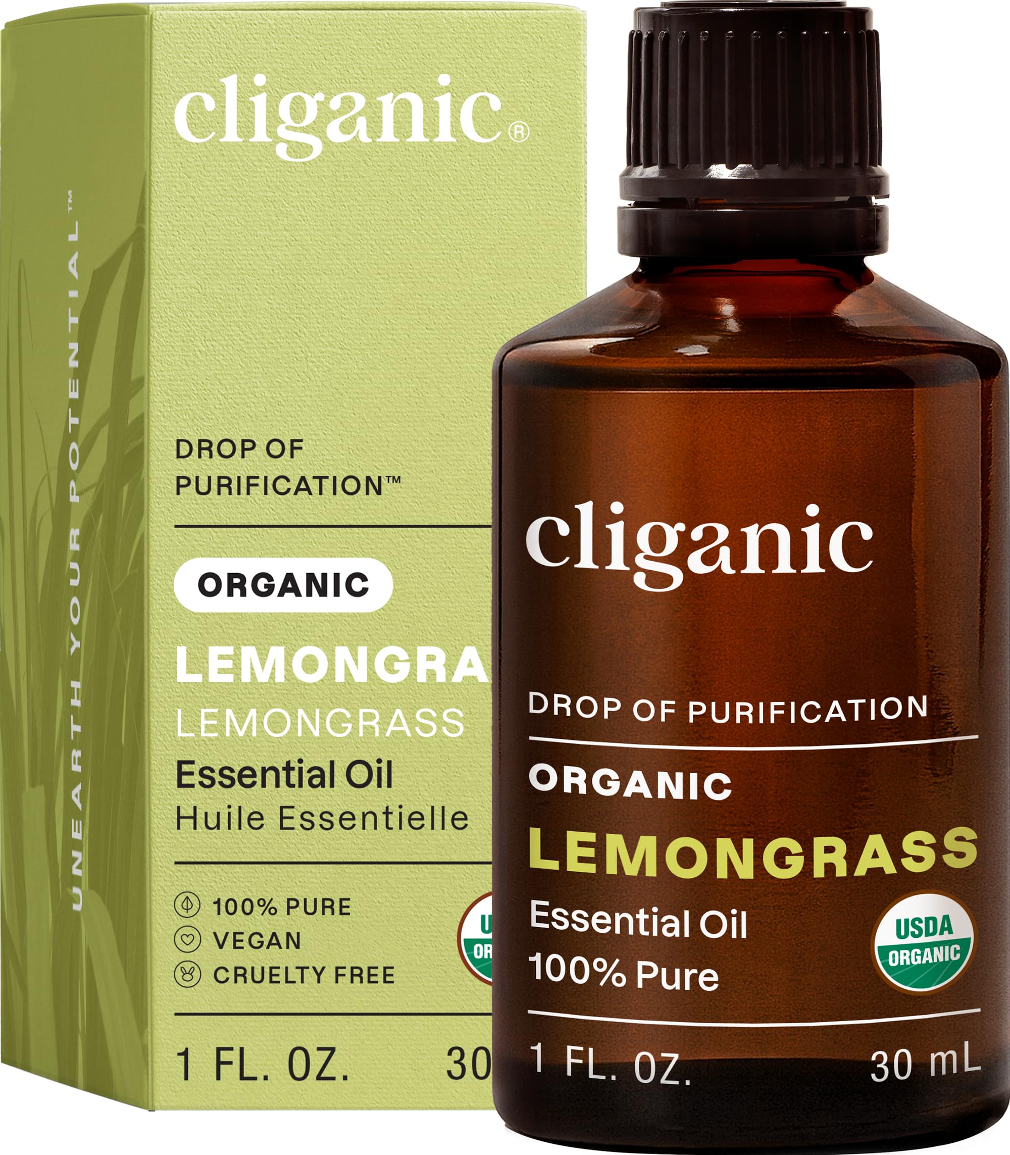 Cliganic Organic Lemongrass Essential Oil, 1oz - 100% Pure Natural Undiluted, for Aromatherapy Diffuser | Non-GMO Verified (Packaging May Vary)