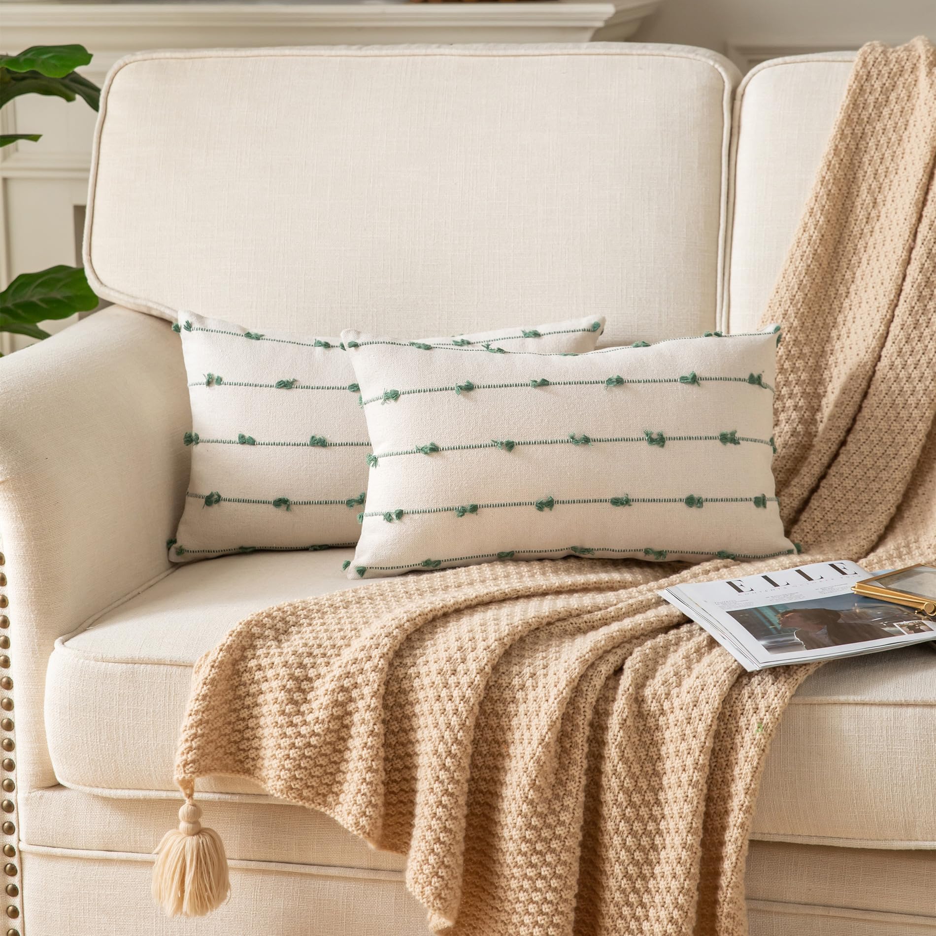 Aazon.co: Caflife Boho Throw Pillow Covers 20x20 Inches Beige And Natural Linen, Set Of 2...