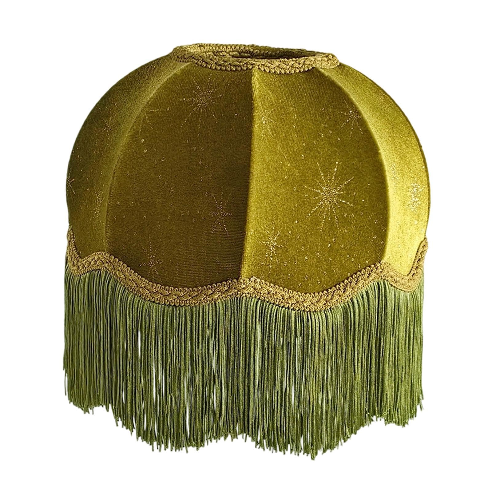 Harilla Velvet Lampshade Bell Shaped Lamp Shade with Fringe Elegant French Victorian Light Shade for Table Lamps Living Room Bedroom Hallway Home Décor & Improvement Essential (Green E10 Base)