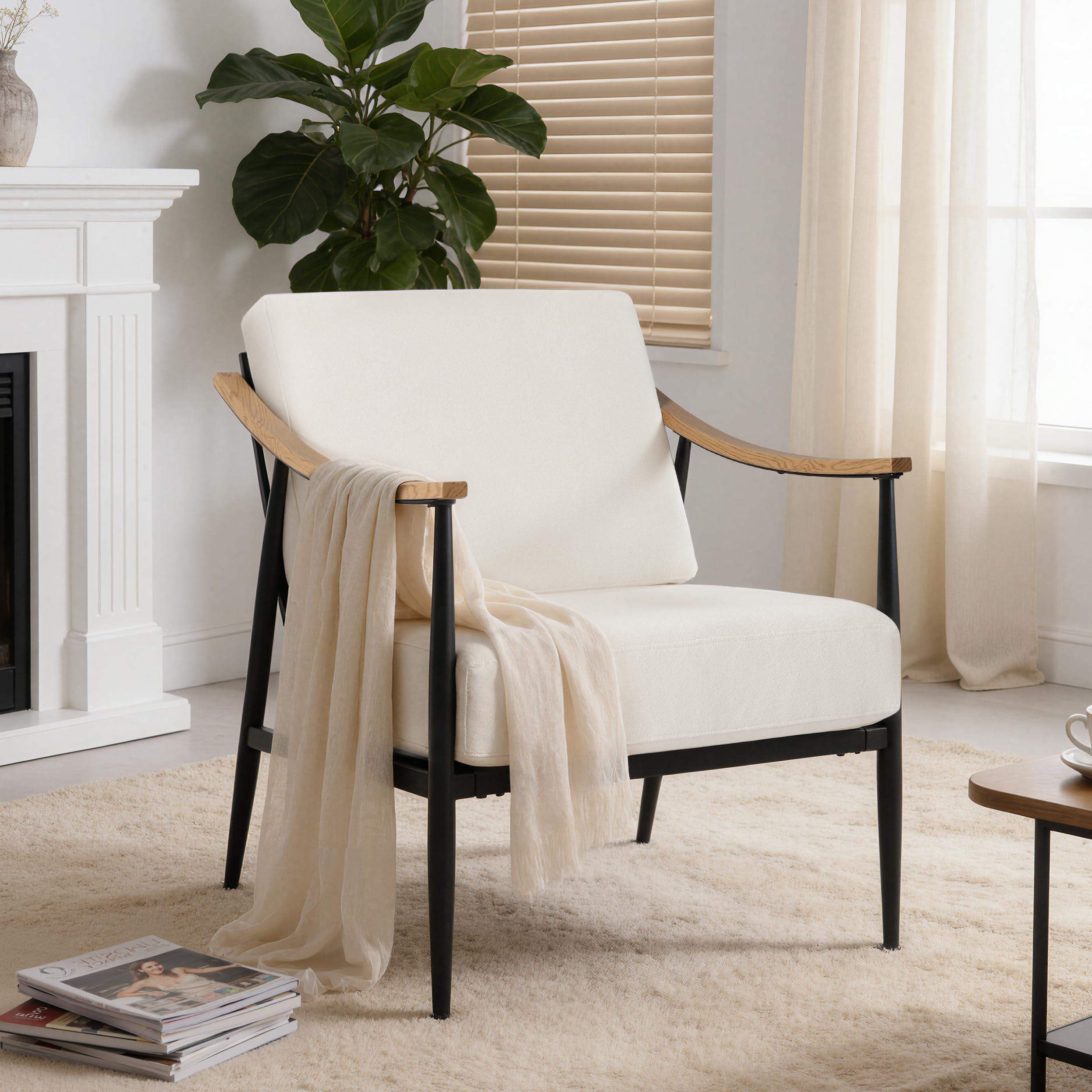 RNKSFX Modern Accent Chair for Living Room Bedroom Mid Century Arm Chair Upholstered Office Accent Chair Comfy Waiting Room Chair with Metal Frame,