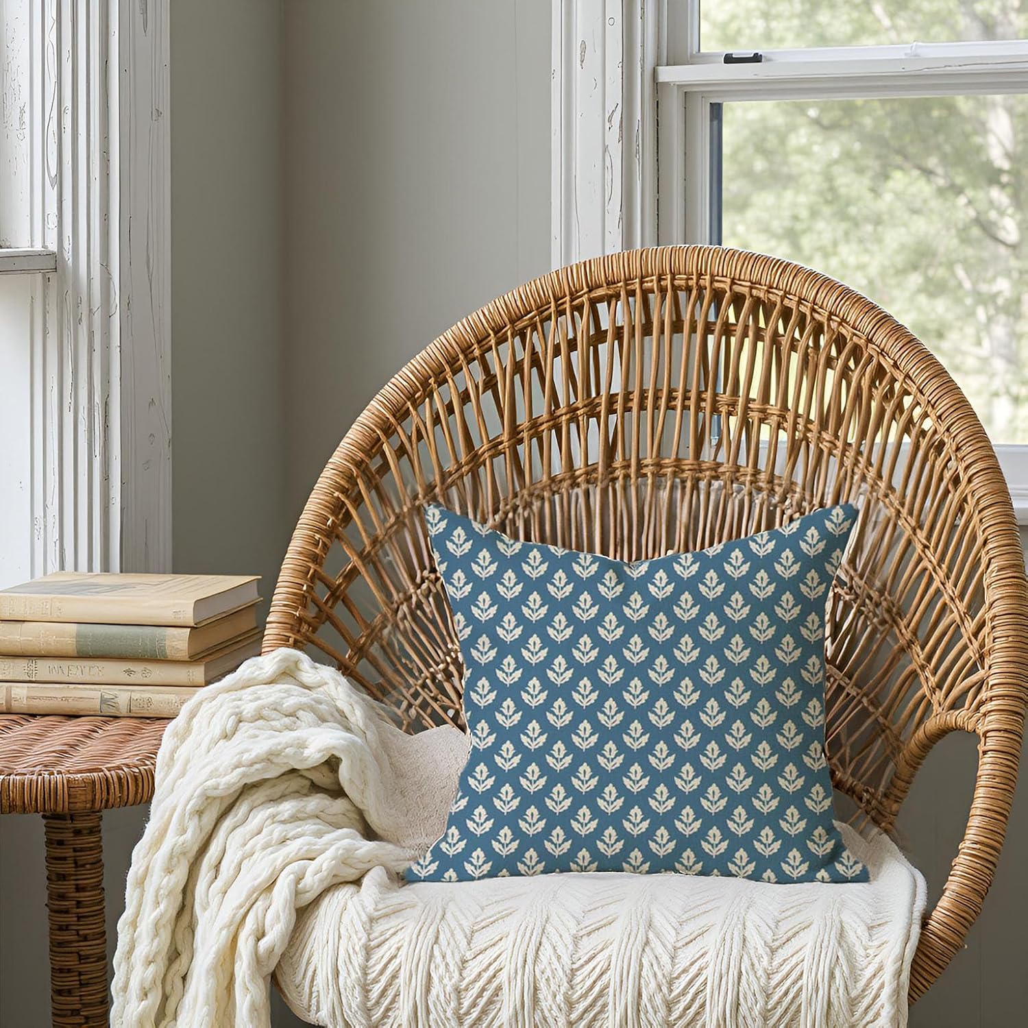 PANDICORN Floral Throw Pillow Covers 18x18 Inch Set of 2 Vintage Blue and White Pattern Flower Boho Outdoor Spring Farmhouse Decorations Decorative Cushion Cases for Home Living Room Couch Decor - Image 6