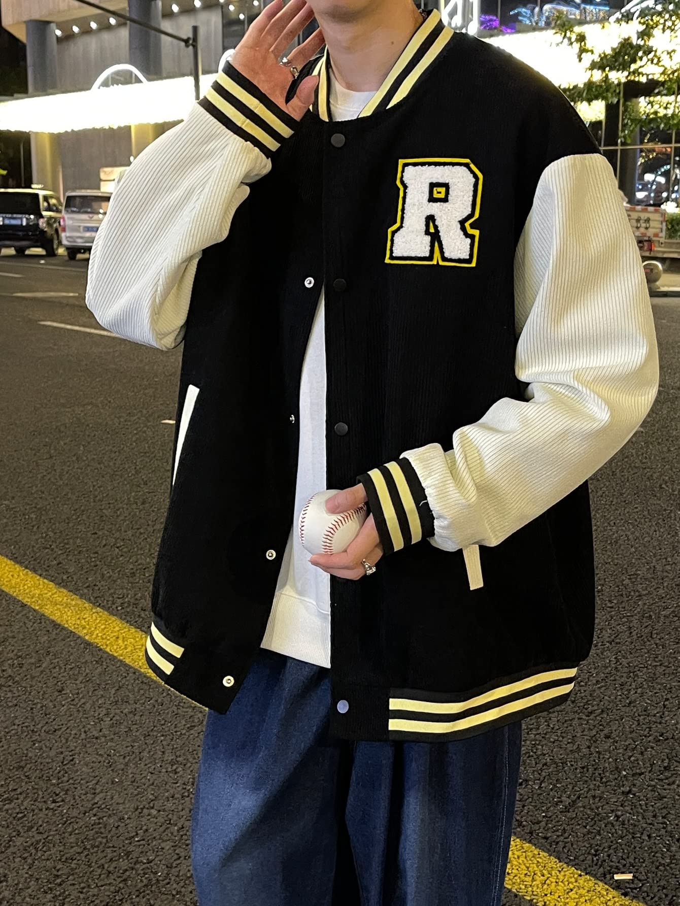 Amazon.com: RGOT Jackets for Men - Men Letter Patched Striped Trim 