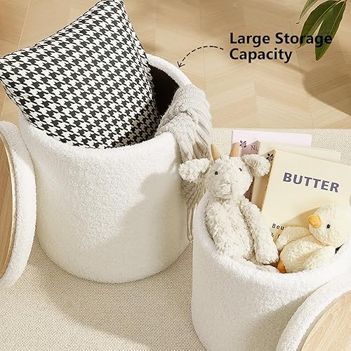 Miniatura 4 de Royal Windsor Boucle - Juego de 2 otomanas redondas con almacenamiento, taburete pequeño para sala de estar, mesa de centro pequeña, taburete de