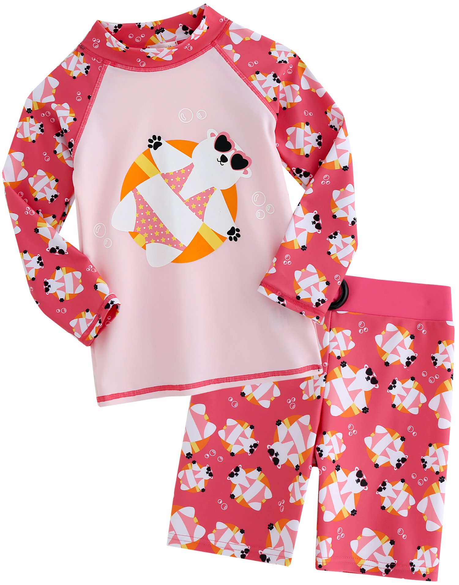VAENAIT BABY Girls Rash Guard Swimsuit UPF 50+ Long Sleeve Toddler Bathing Suit Ribbon Stawberry Floral Fruit for 2~8Years