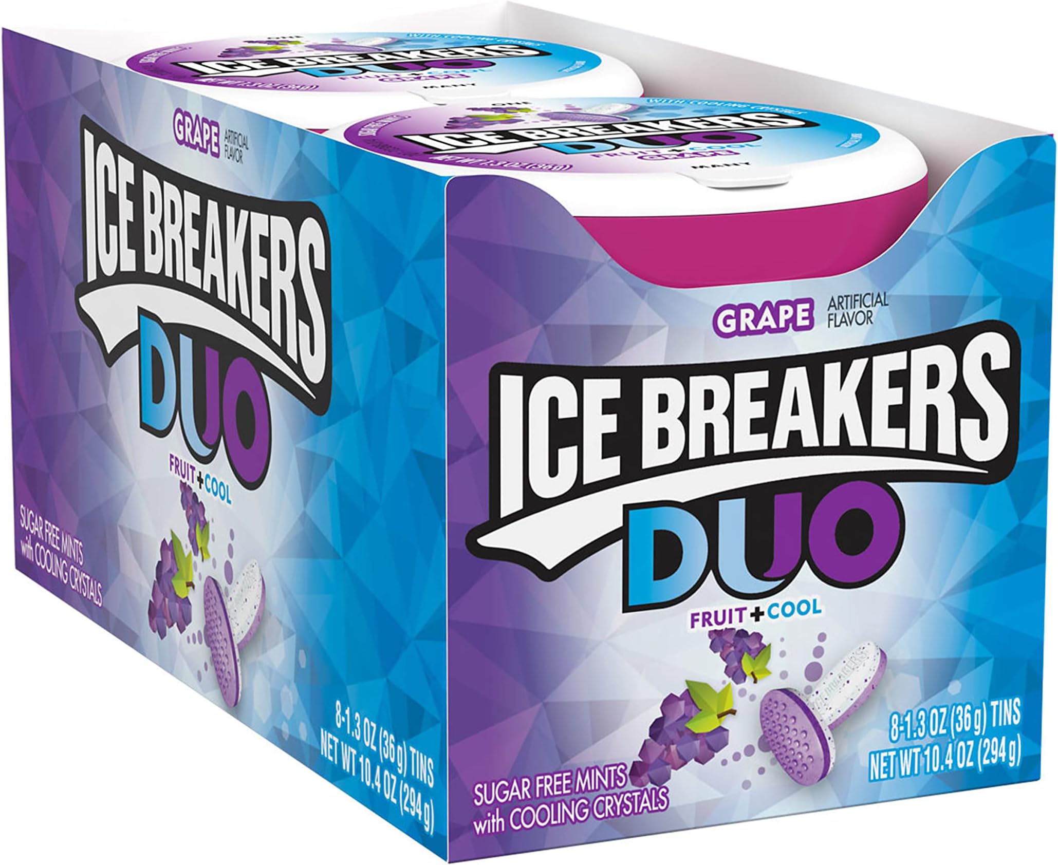 Ice Breakers Sugar free mints with cooling crystal, Duo Fruit + Cool Grape, 1.30 Ounce (Pack of 8)