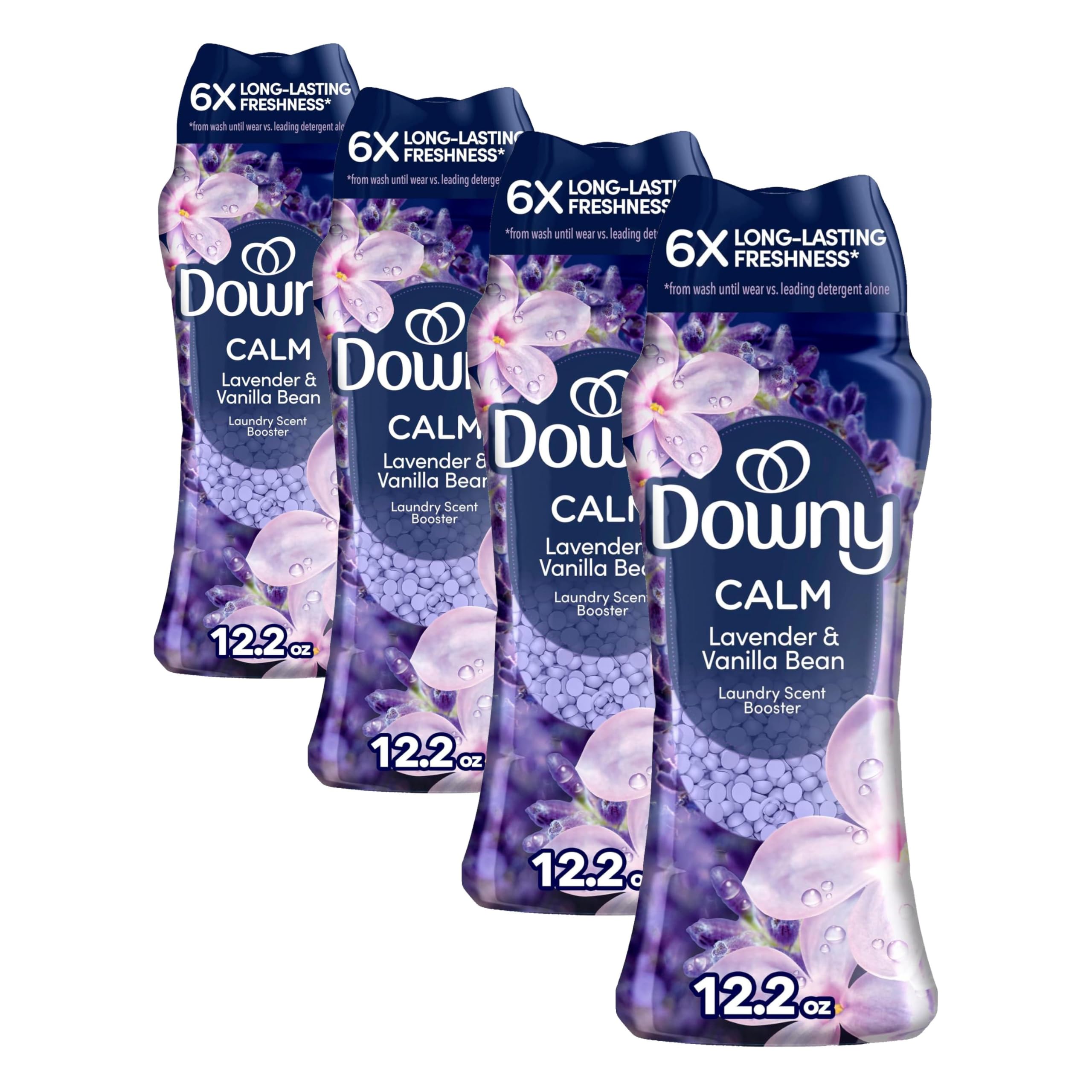 Downy Calm In-Wash Laundry Scent Booster Beads, Soothing Lavender and Vanilla Bean scent, 12.2 OZ, laundry scent beads, Long-lasting Freshness (Packaging May Vary) (Pack of 4)