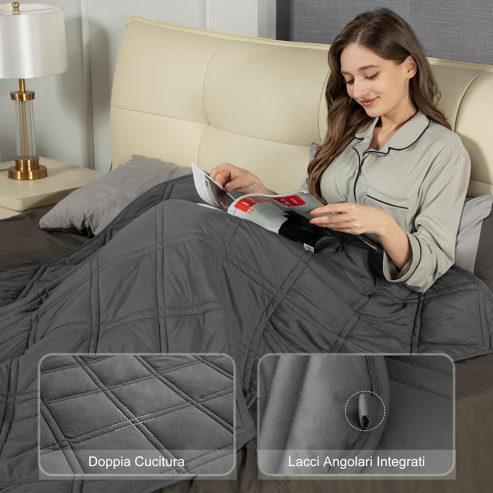 Winthome Coperta Ponderata con Copripiumino 135X200cm 6kg, Weighted Blanket Anxiety, Coperta Antistress per Sonno Profondo e Migliore Recupero, Heavy Blanket Accogliente Adulto (Grigio)