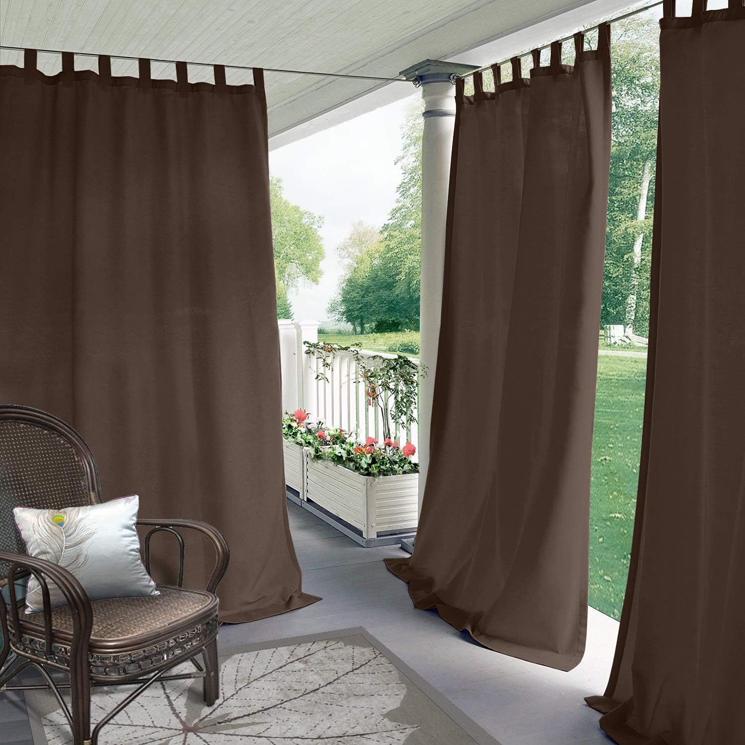 cololeaf Indoor/Outdoor Tab Top Curtain Waterproof for Patio| Porch| Gazebo| Pergola | Cabana | Dock| Beach Home - Chocolate 100W x 102L Inch (1 Panel)