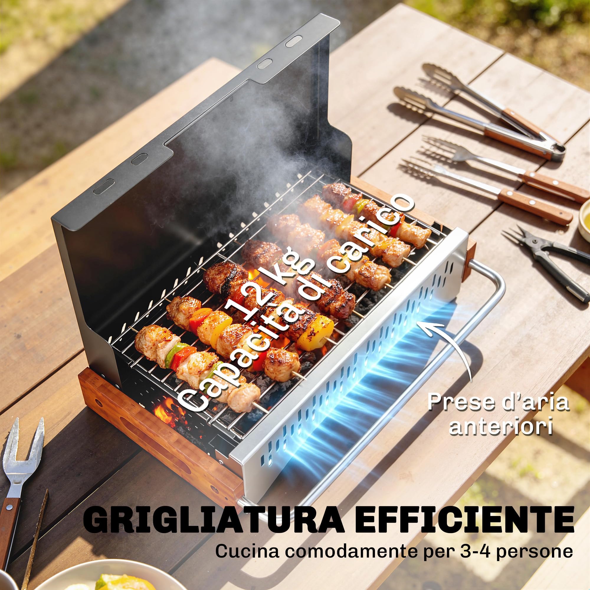 Outsunny Barbecue Portatile a Carbone, Griglia Pieghevole con Vaschetta Rimovibile per Campeggio, Picnic, Feste in Giardino, Nero