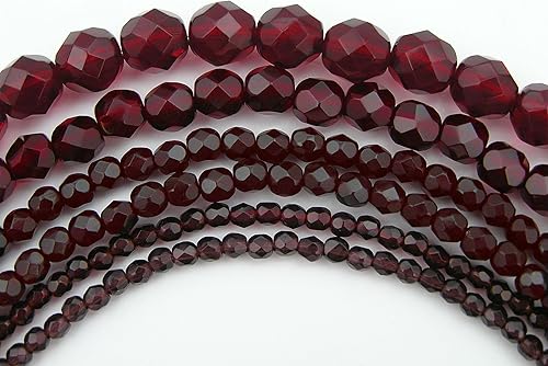 Elegir un tamaño, granate (rojo oscuro), Checa fuego pulido redondo facetado abalorio de vidrio, 16inch Strand